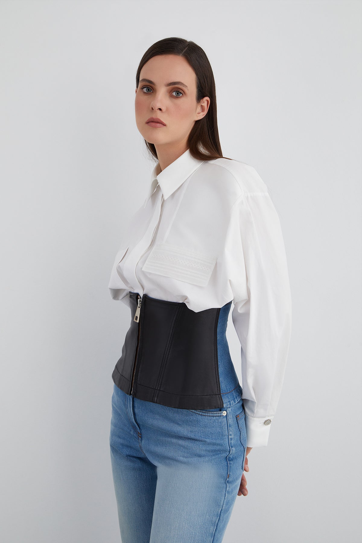 Jean Detaylı Arkası Tokalı Deri Korsaj Kemer