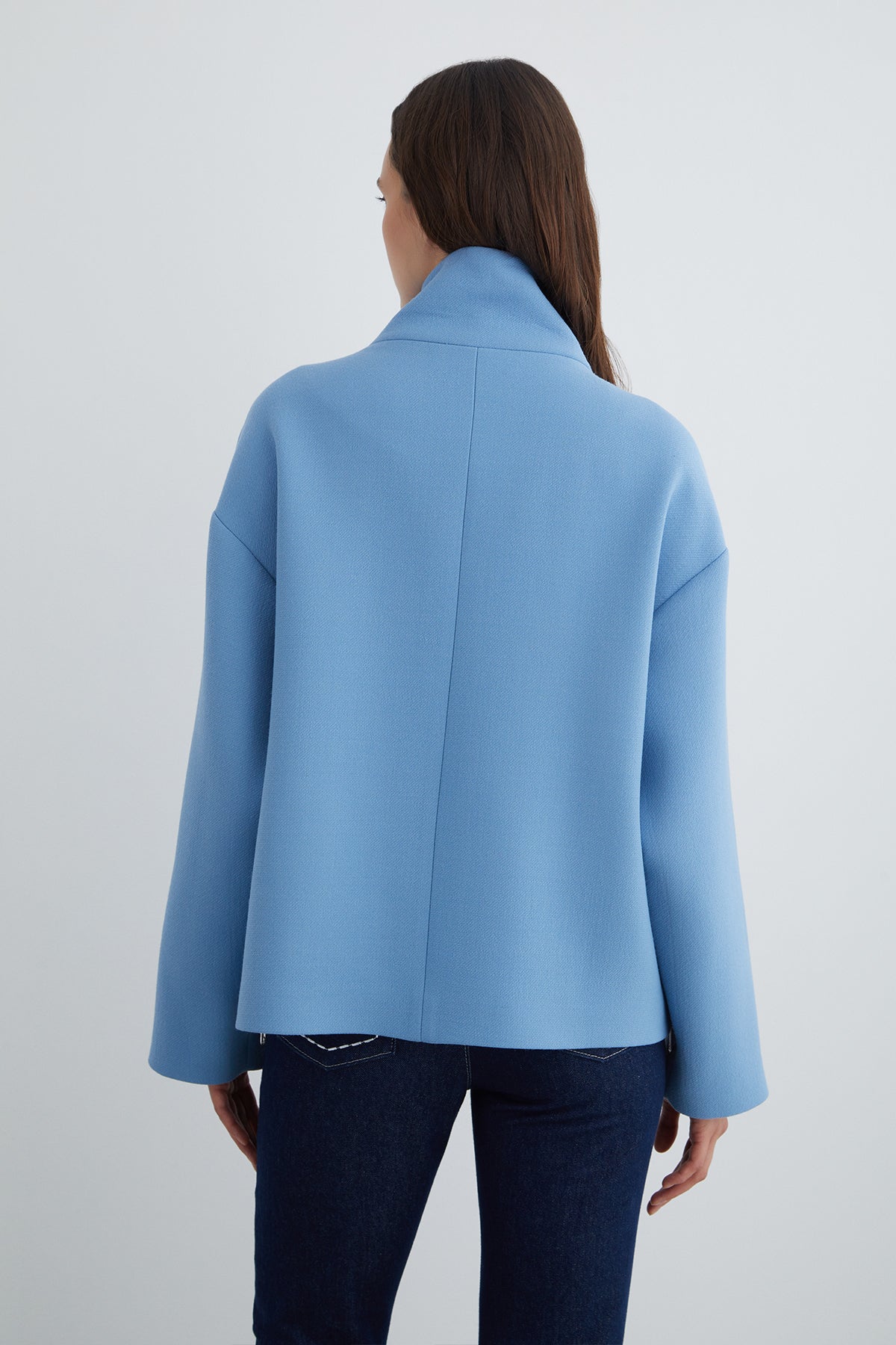 Asimetrik Model Dik Yakalı Kısa Kaşe Kaban