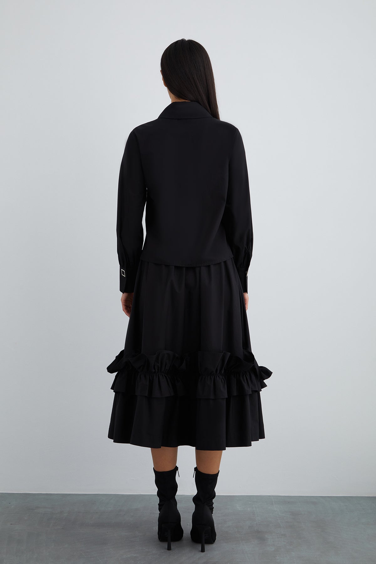 Süs Fermuar Detaylı Yakası Çtçıtlı Uzun Kol Poplin Gömlek