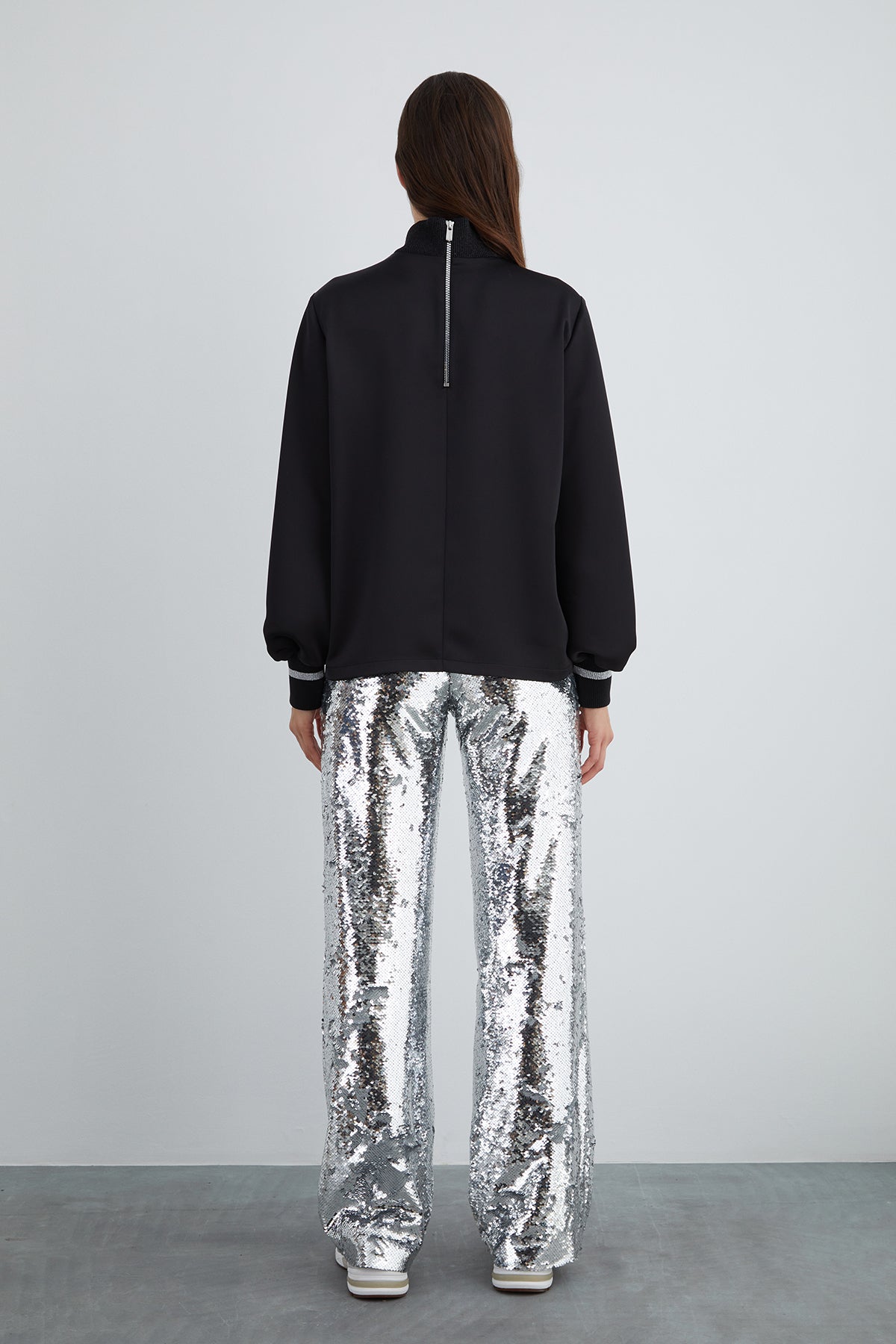 Ön Özel Desen Triko Bantlı Dik Yaka Bluz