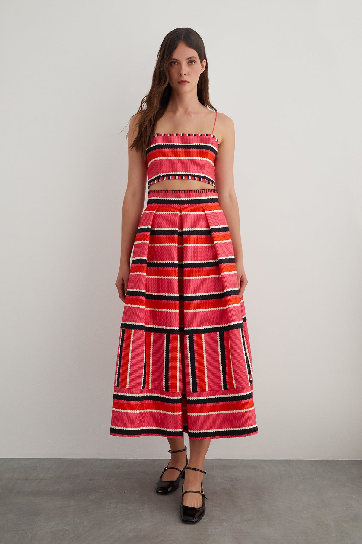 Pileli Çizgili Örme Etek