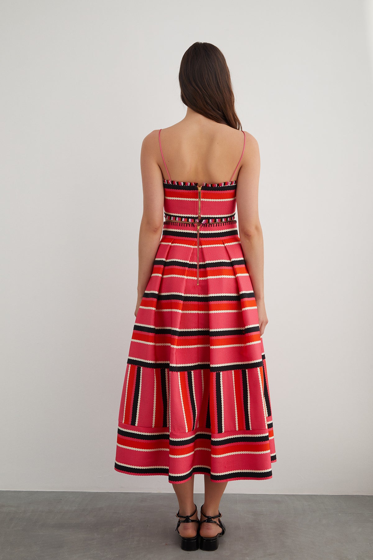 Pileli Çizgili Kumaş Etek