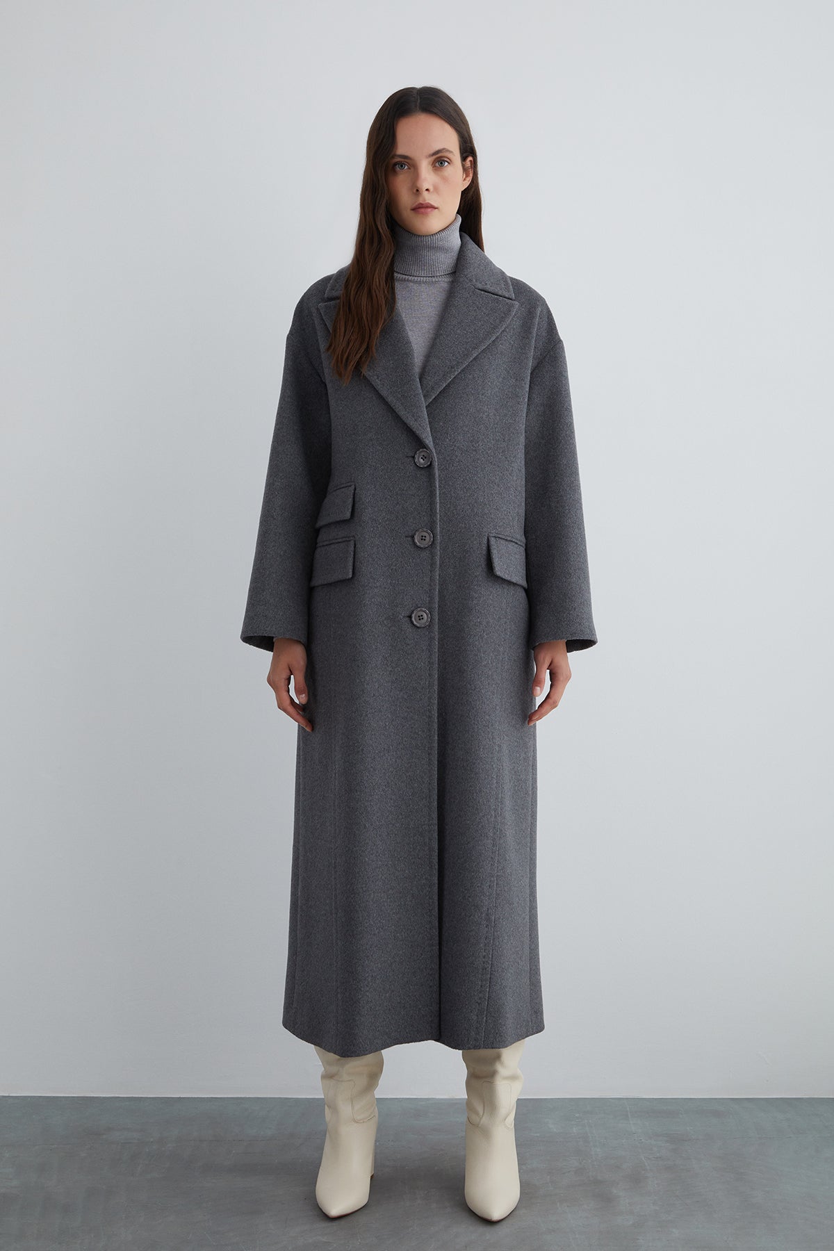 Cep Detaylı İpek Kaşmir Kaban