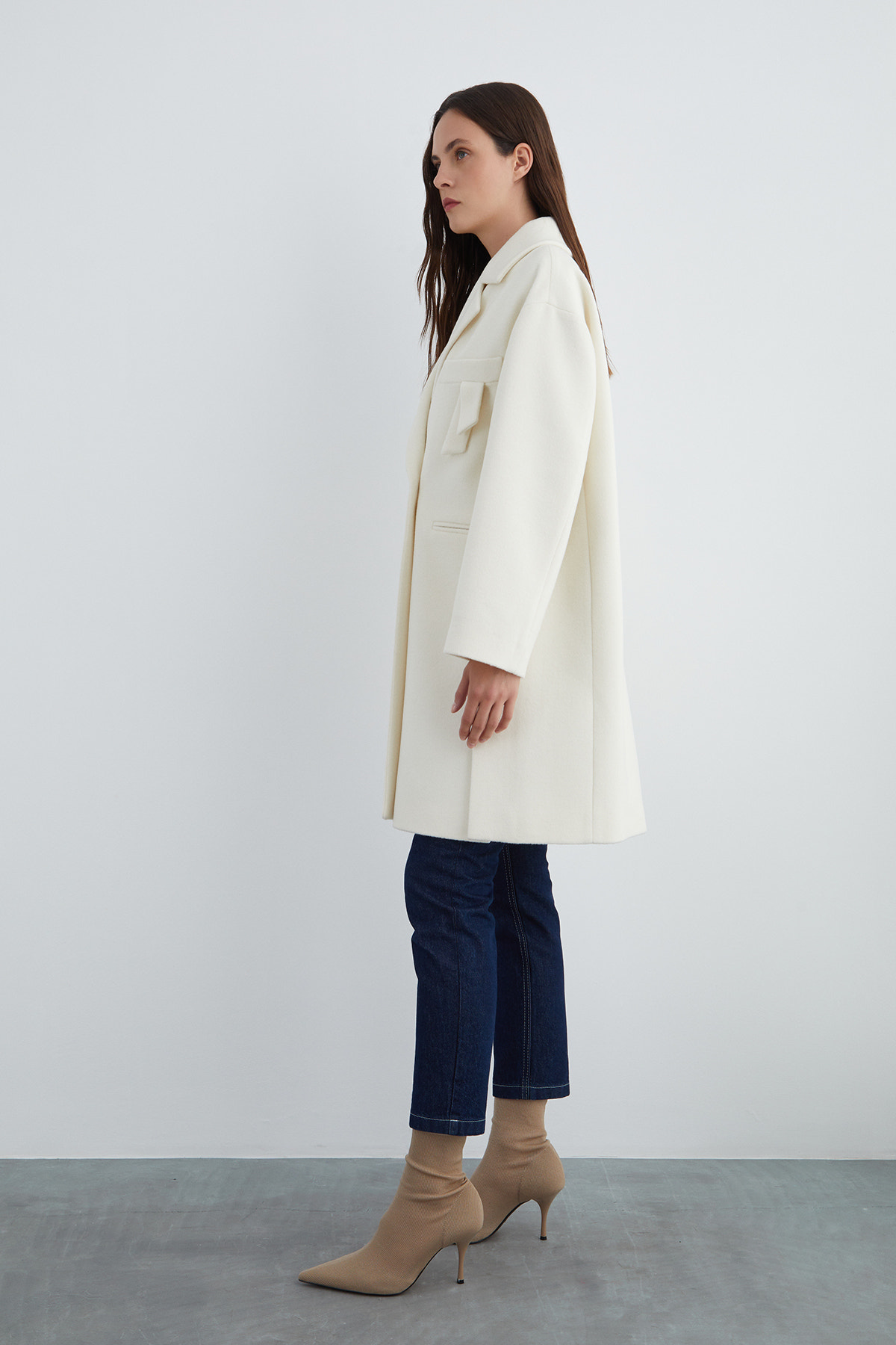 Cep Altı Model Detaylı Uzun Yeşili Kaşe Kaban