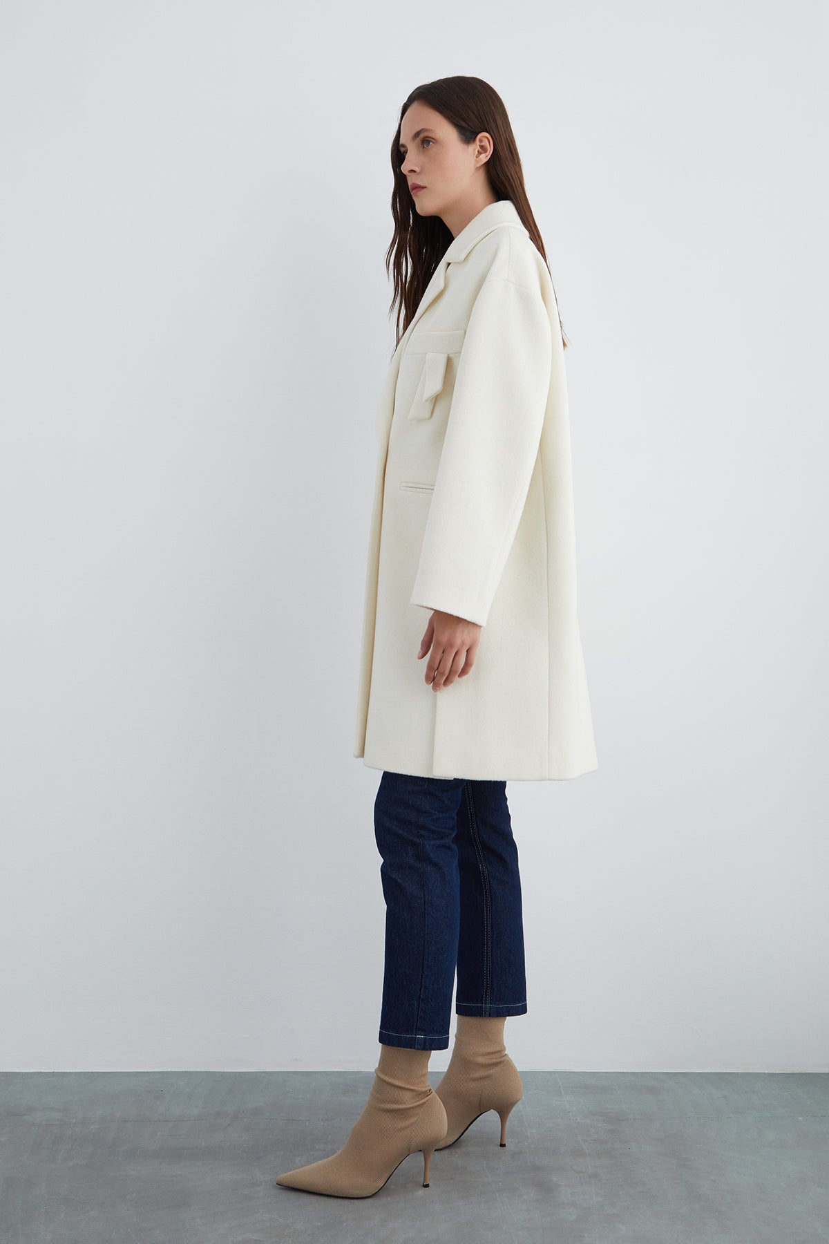 Cep Altı Model Detaylı Uzun Yeşili Kaşe Kaban