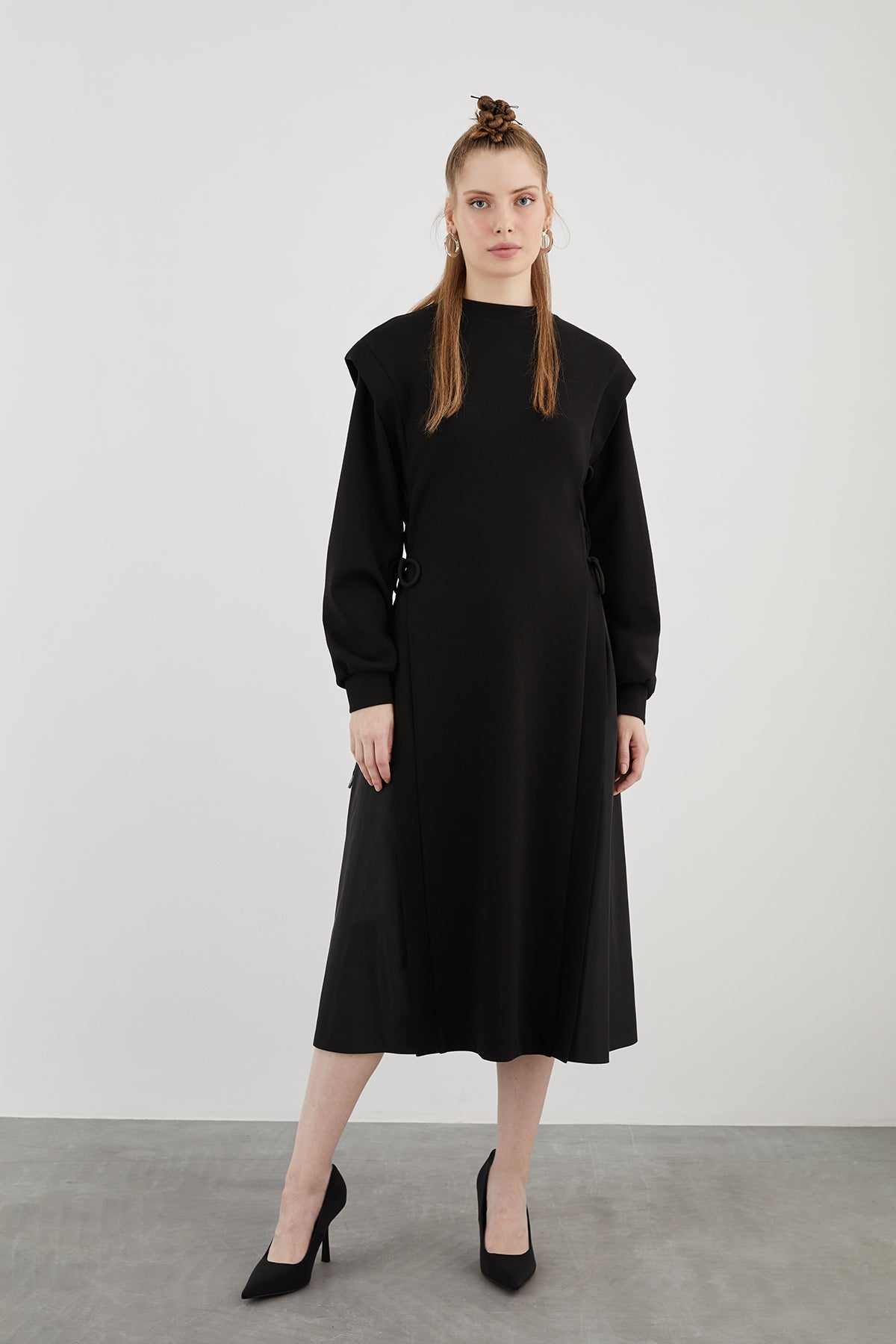 Dik Yaka Uzun Kollu Midi Boy Sweatshirt Örme Spor Elbise