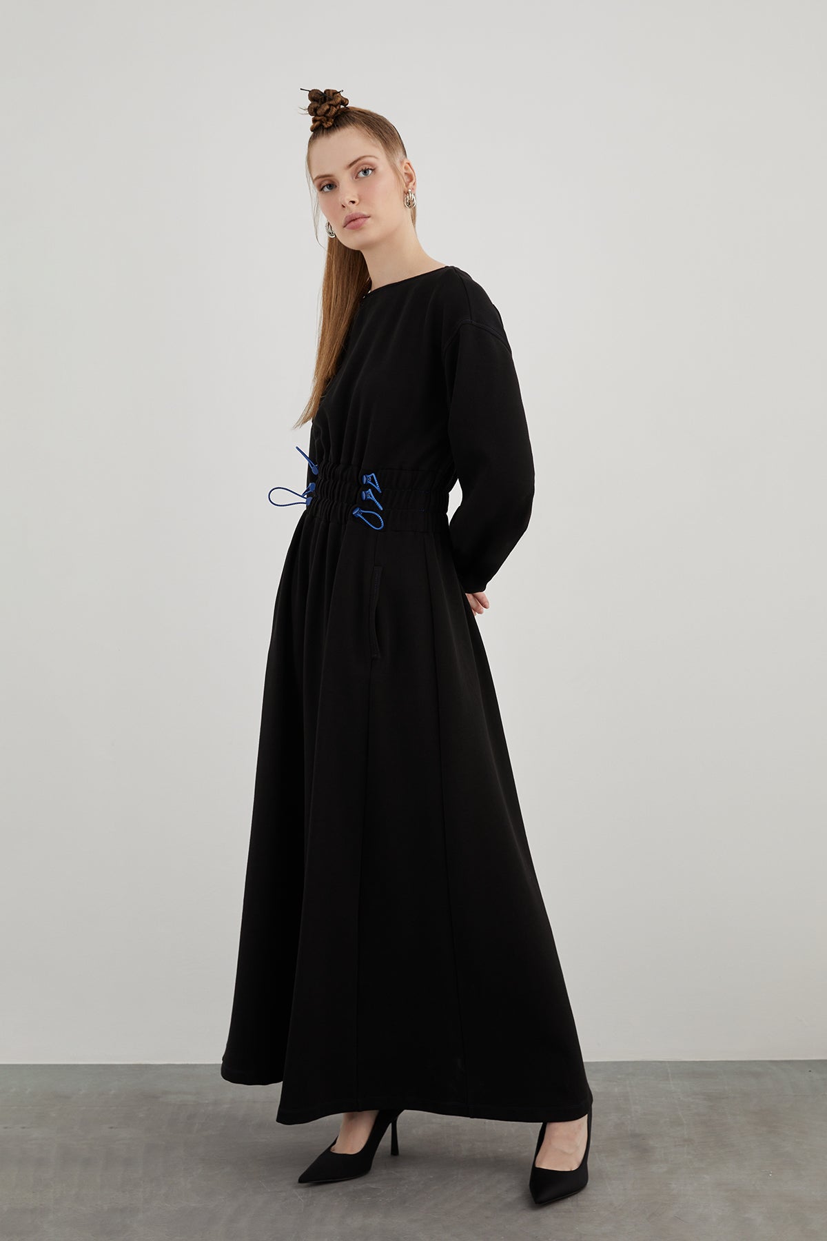 Düşük Omuz Rahat Kesim Maxi Boy Elbise