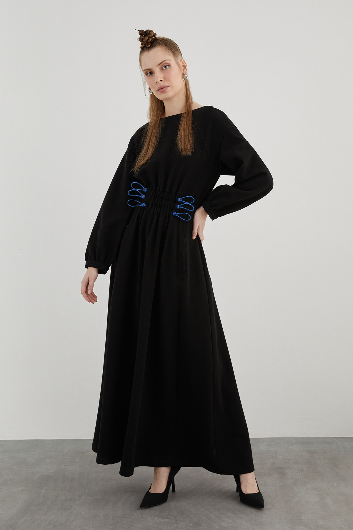 Düşük Omuz Rahat Kesim Maxi Boy Elbise