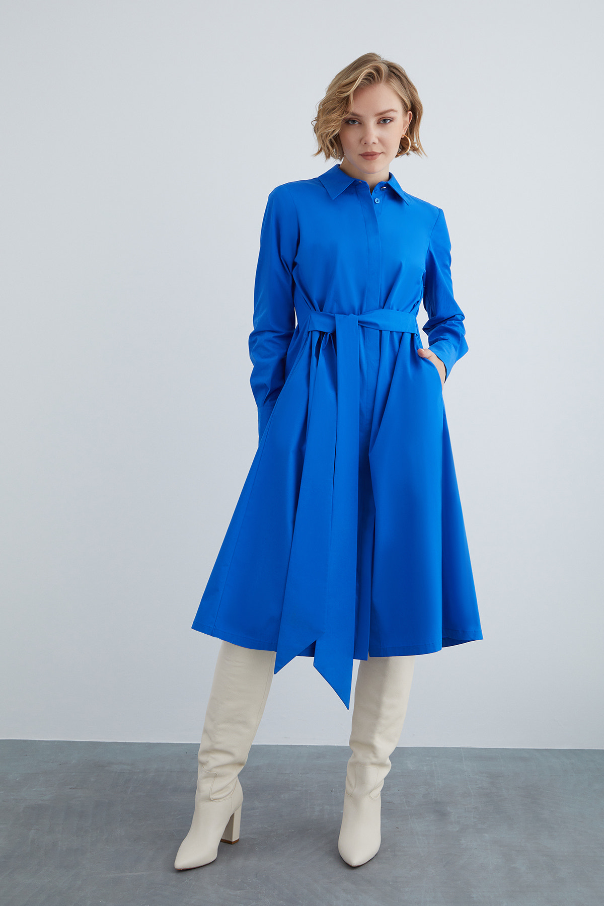 Midi Boy Rahat Kesim Pamuk Elbise