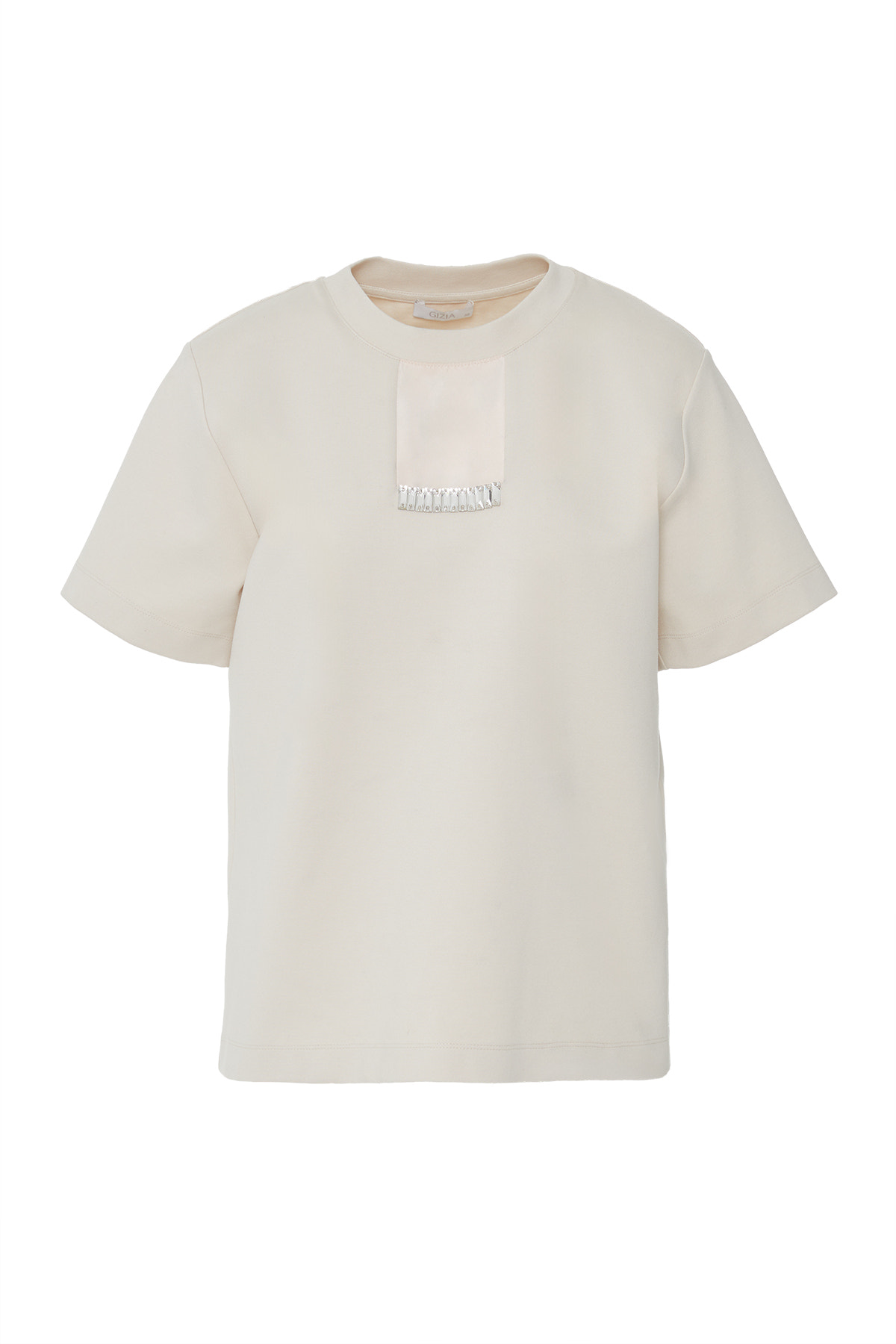 Önü Taşlı Arka Beden Etiket Detaylı T-Shirt