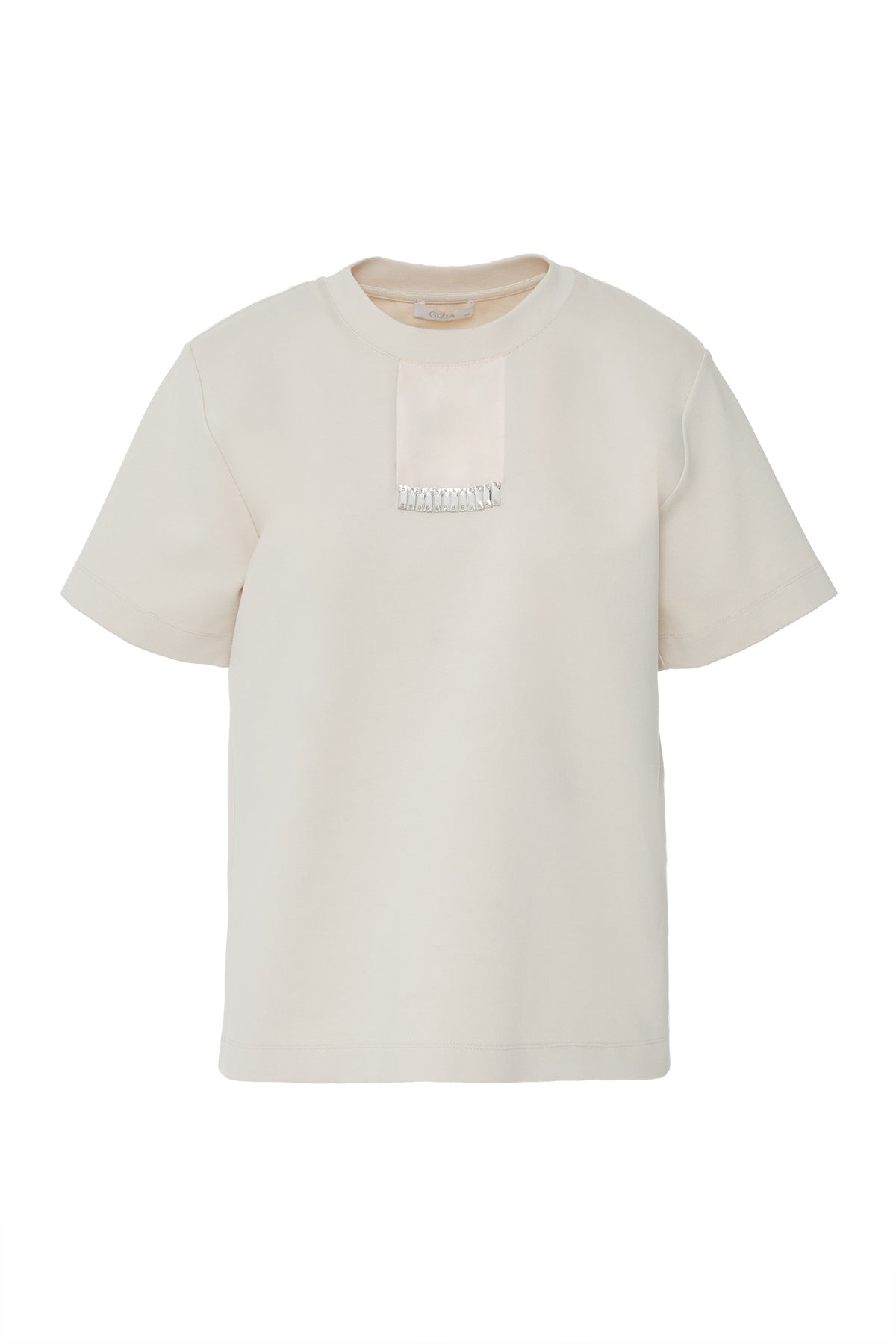 Önü Taşlı Arka Beden Etiket Detaylı T-Shirt