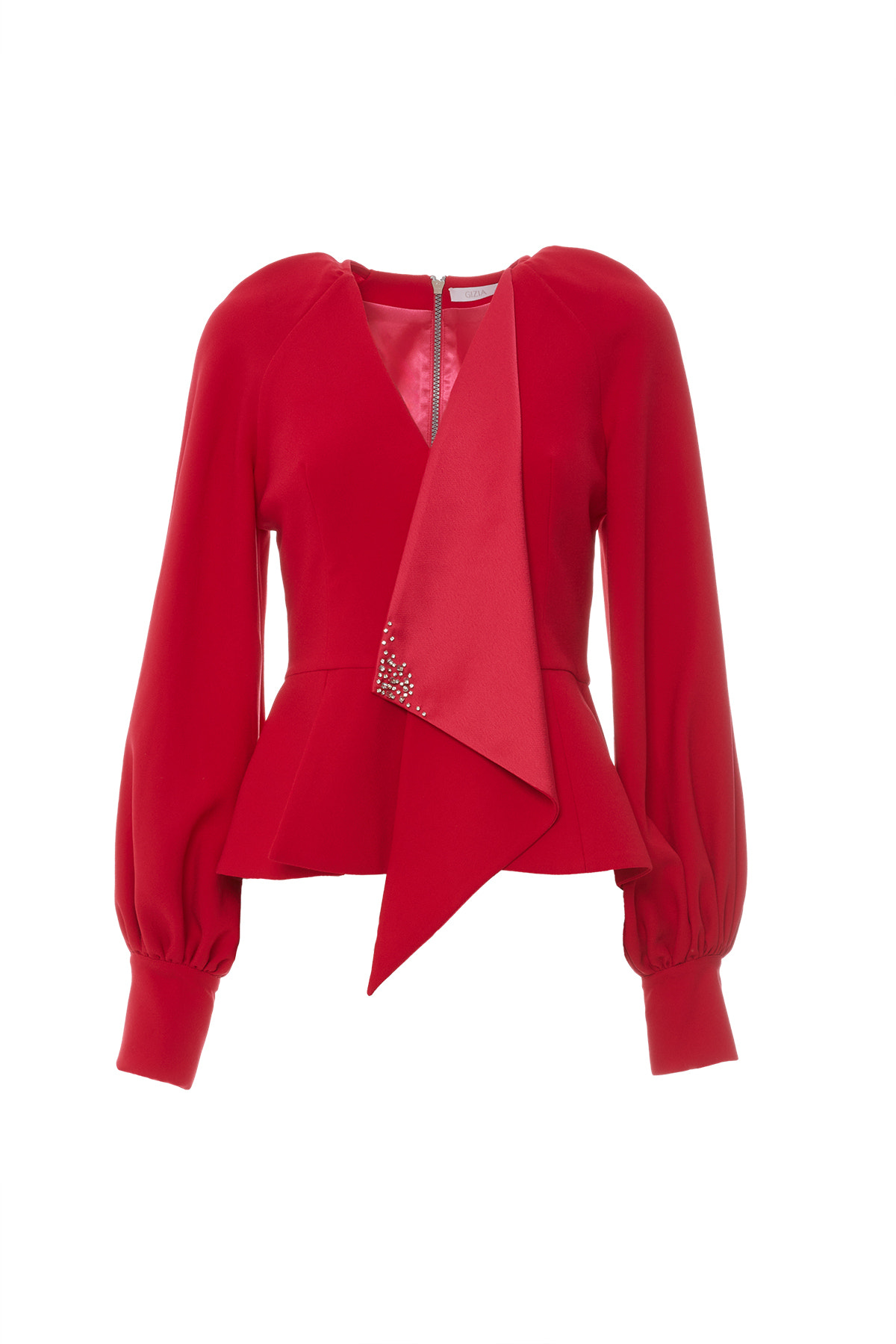 İşleme Detaylı Arkası Fermuarlı Bluz