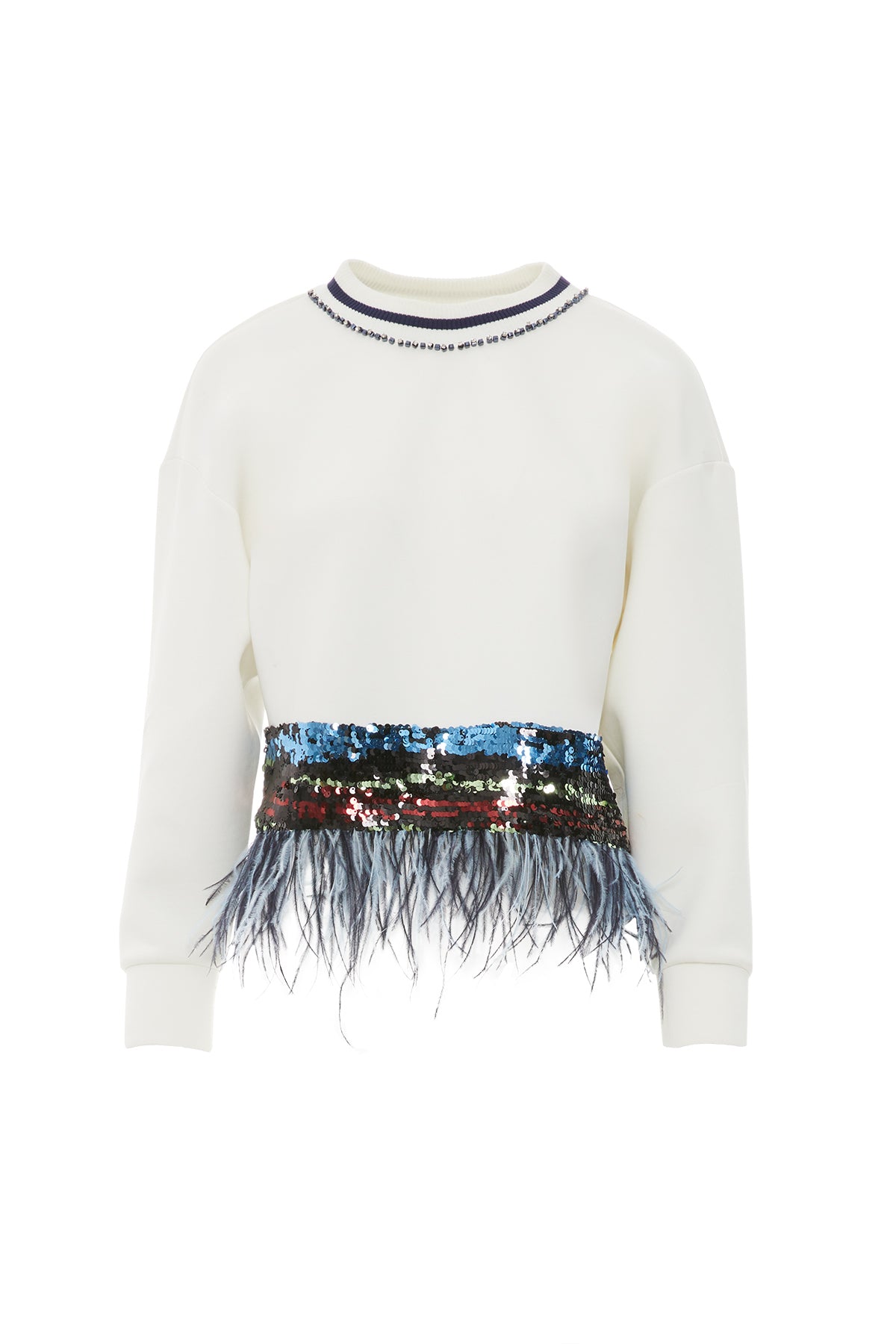 Etek Ucu Tüy Detaylı Pul Payet Garnili Yakası İşlemeli Sweatshirt