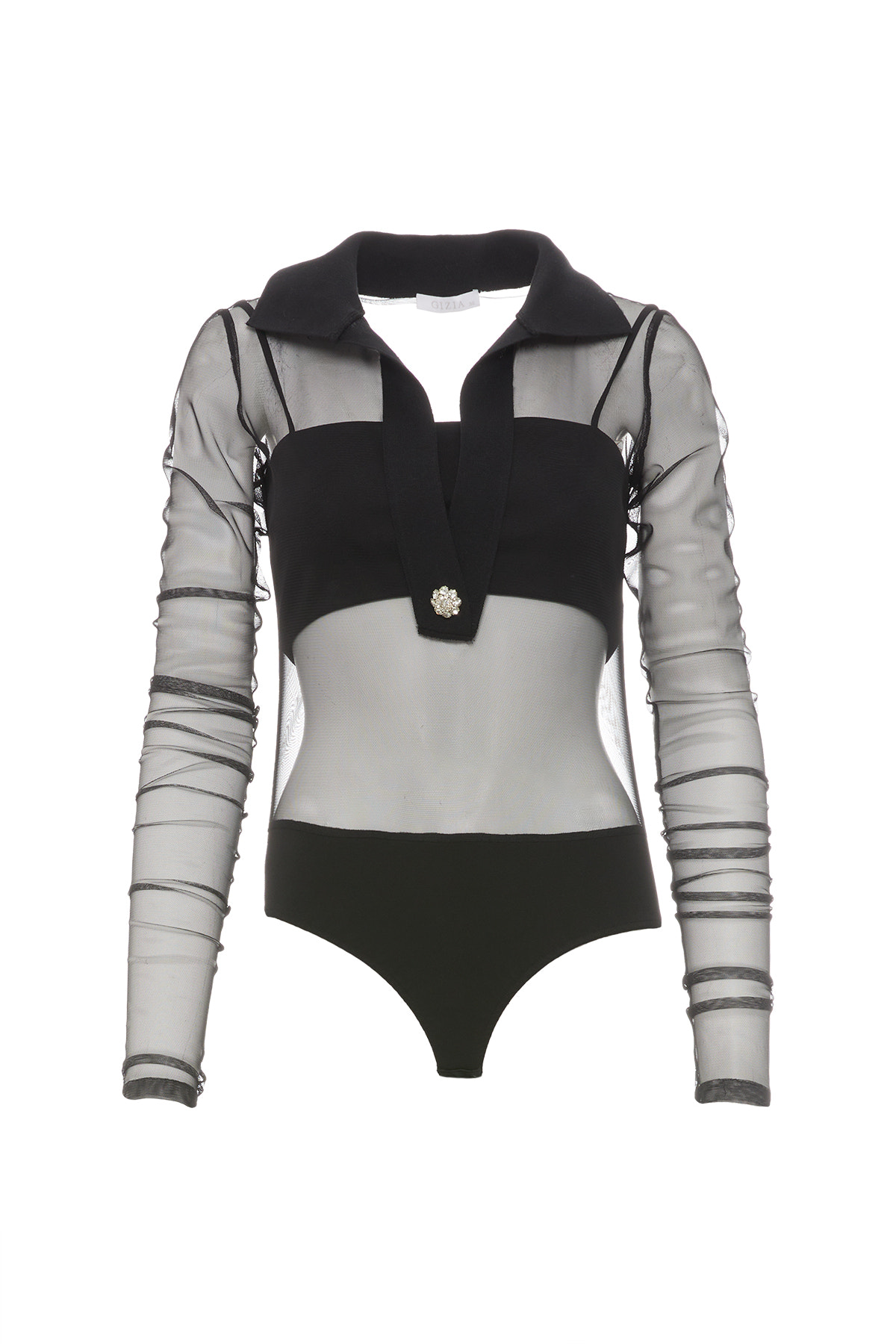 İçi Askılı Top Detaylı Alttan Çıtçıtlı Tül Bluz.