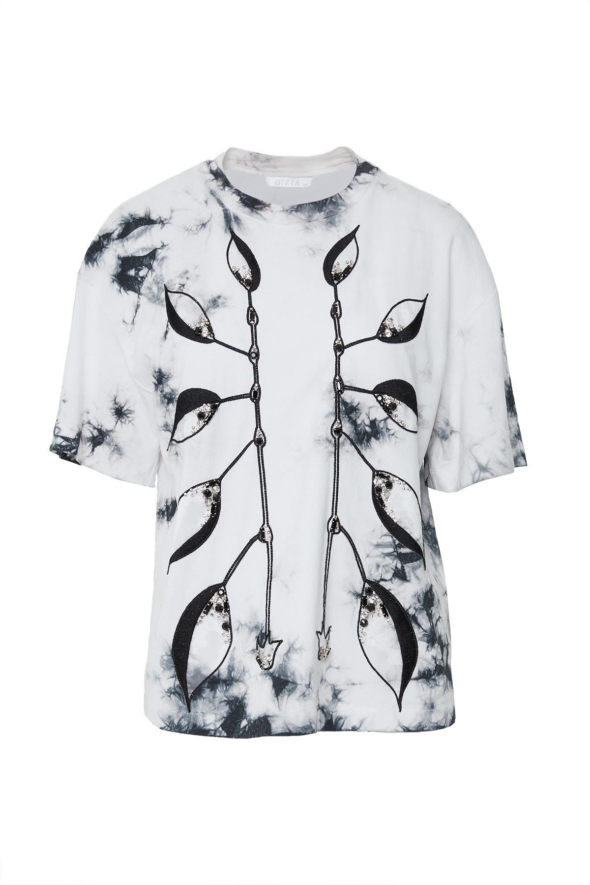 İşlemeli Nakış Detaylı Batik Desen T-shirt