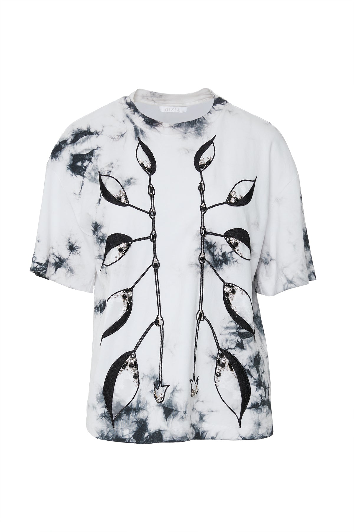 İşlemeli Nakış Detaylı Batik Desen T-shirt