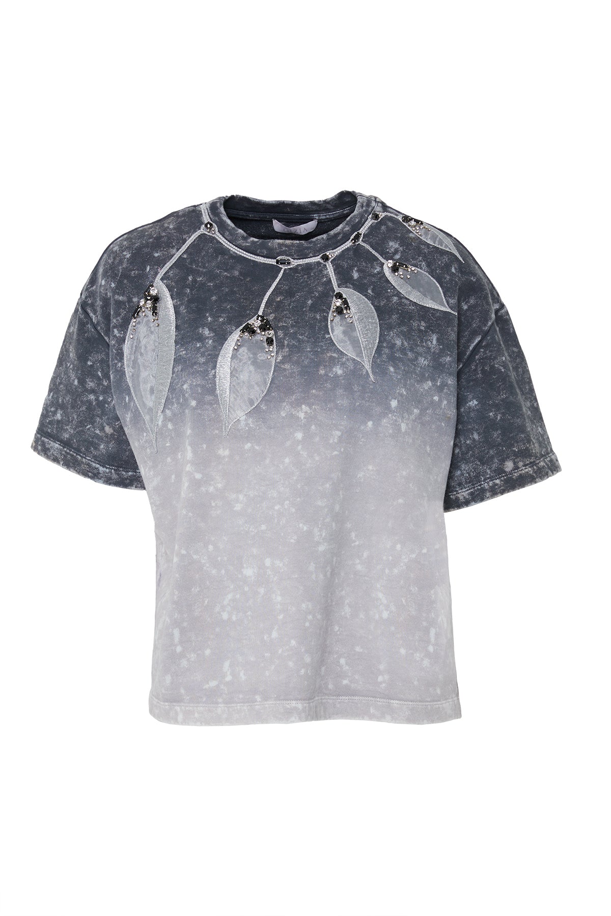 İşlemeli Nakış Detaylı Batik Desen T-shirt