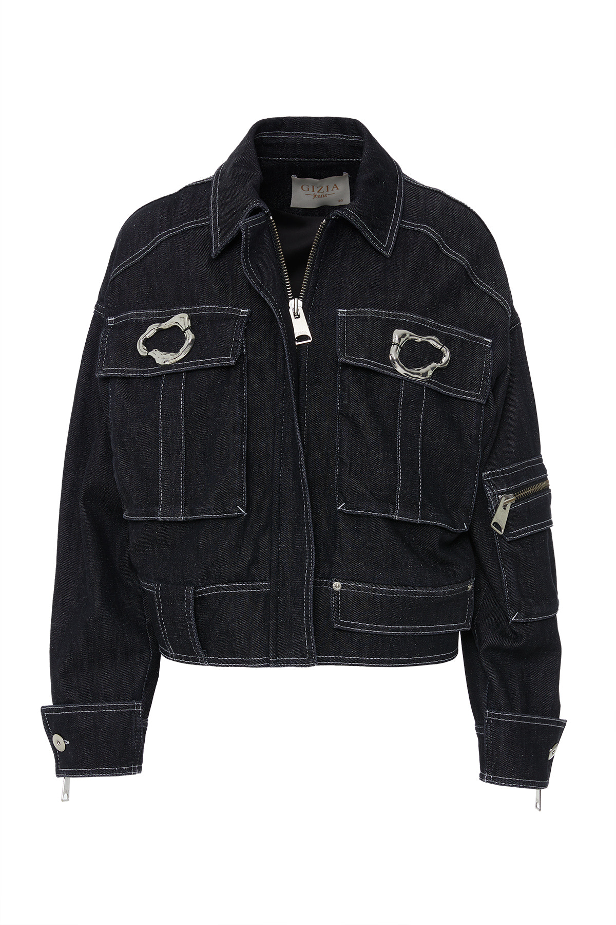 Aksesuar Detaylı Kolu Fermuarlı Geniş Cep Ceket