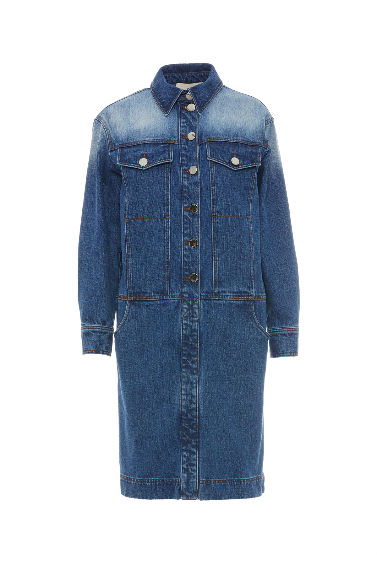 Arka Beden Etiket Detaylı Düğme Kapama Kısa Jean Ceket Elbise