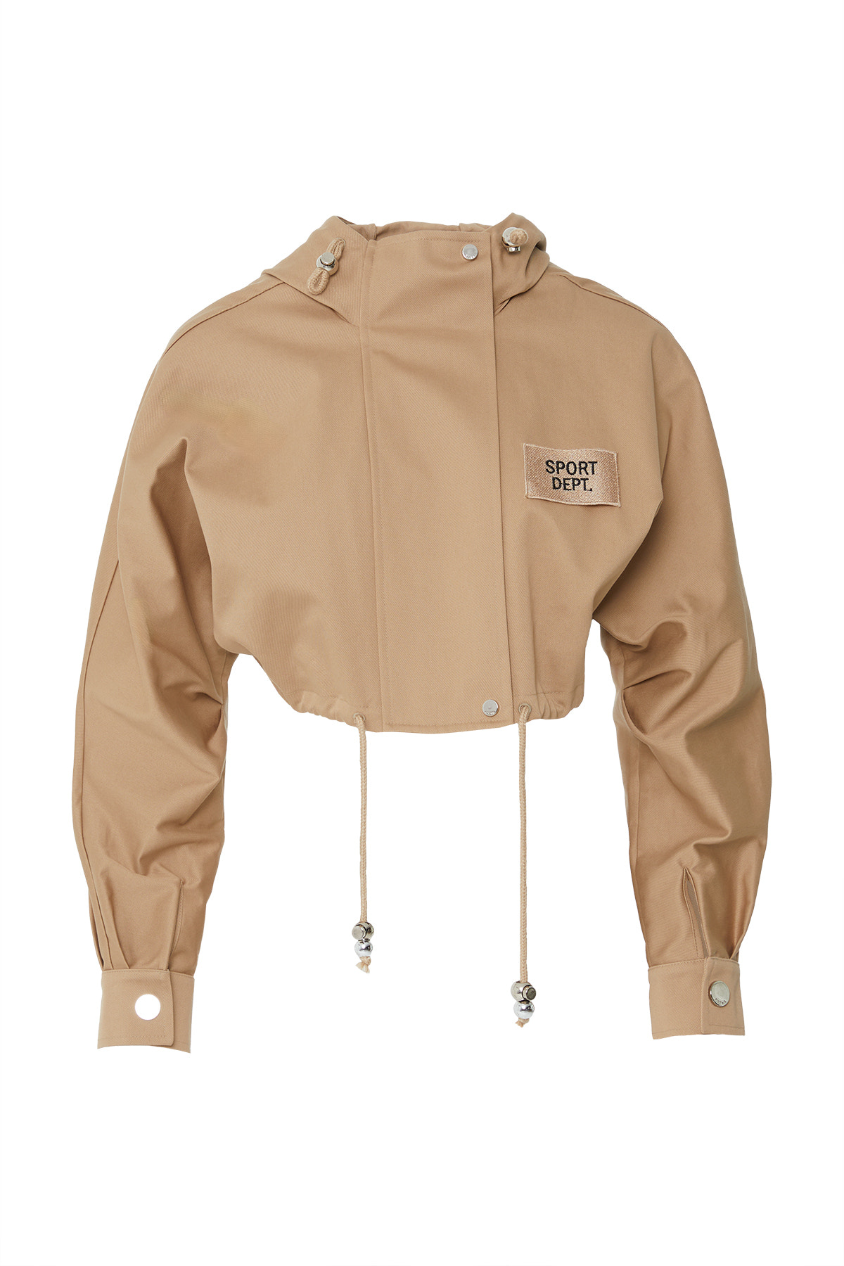 Aplike Nakış Detaylı Kısa Kapüşonlu Ceket