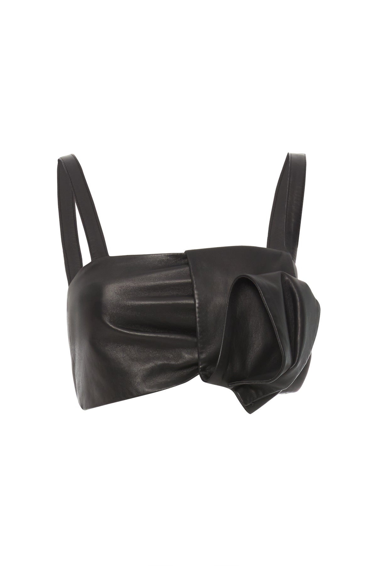 Arkadan Fermuarlı Askılı Deri Crop Top