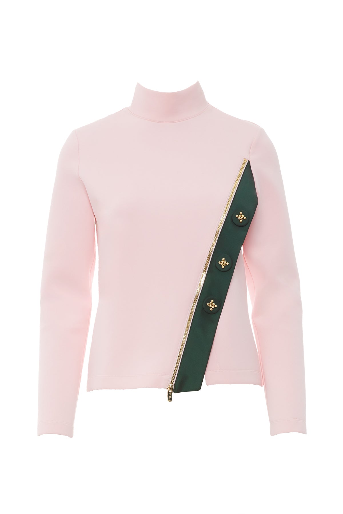 İşlemeli Düğme Detaylı Dik Yaka Scuba Uzun Kollu T-Shirt