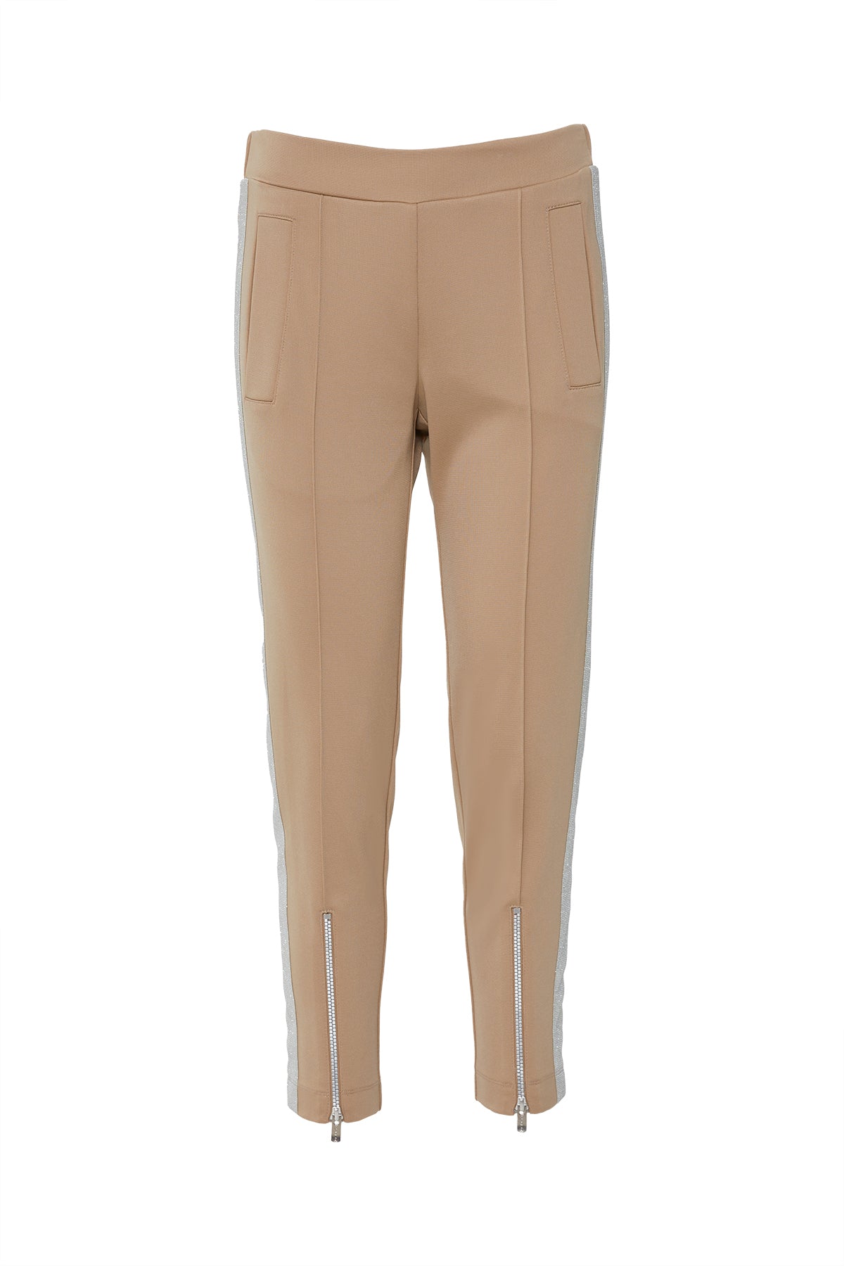 Arka Beden Etiket Detaylı Yanları Sim Şeritli Bej Eşofman Altı