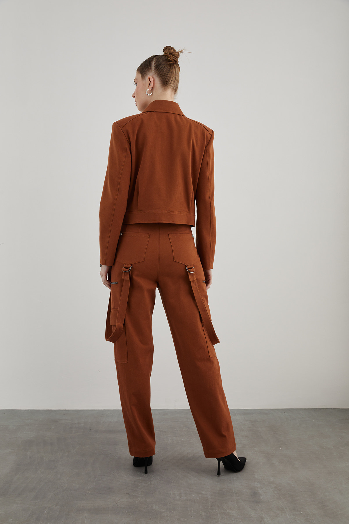 Cep Ve Fermuar Detaylı Taba Spor Ceket