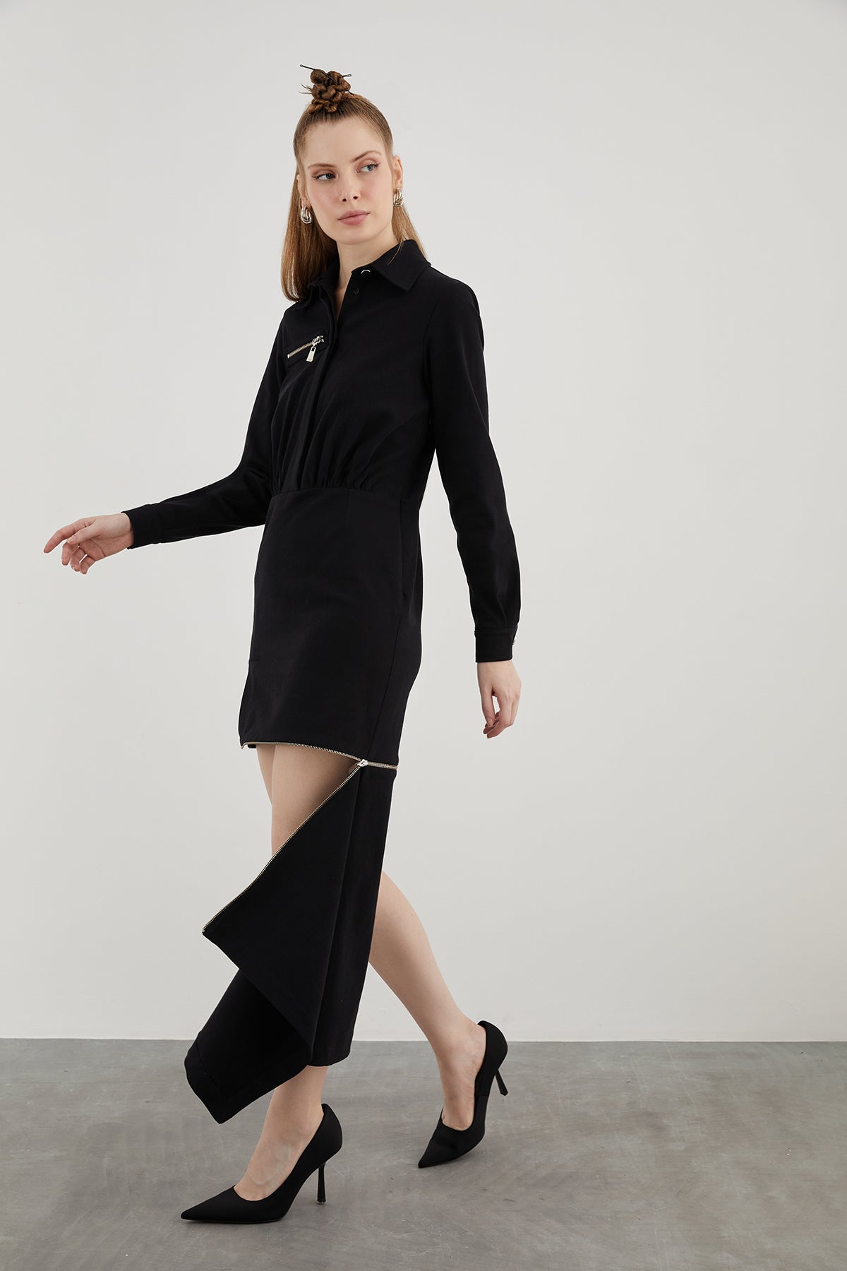 Fermuar Detaylı Midi Boy Elbise