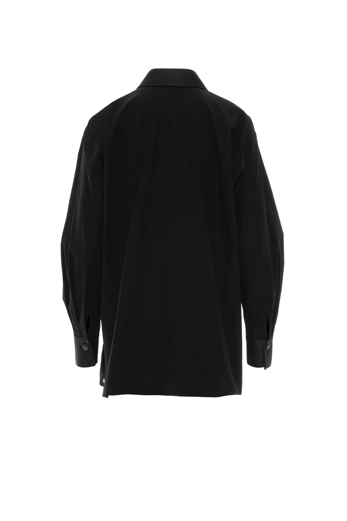 Cep Kapağı Nervür Detaylı Uzun Siyah Poplin Gömlek