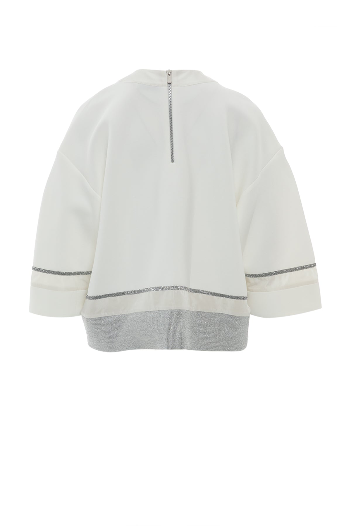 Ön Beden Baskı Detaylı Arkası Fermuarlı Scuba Bluz