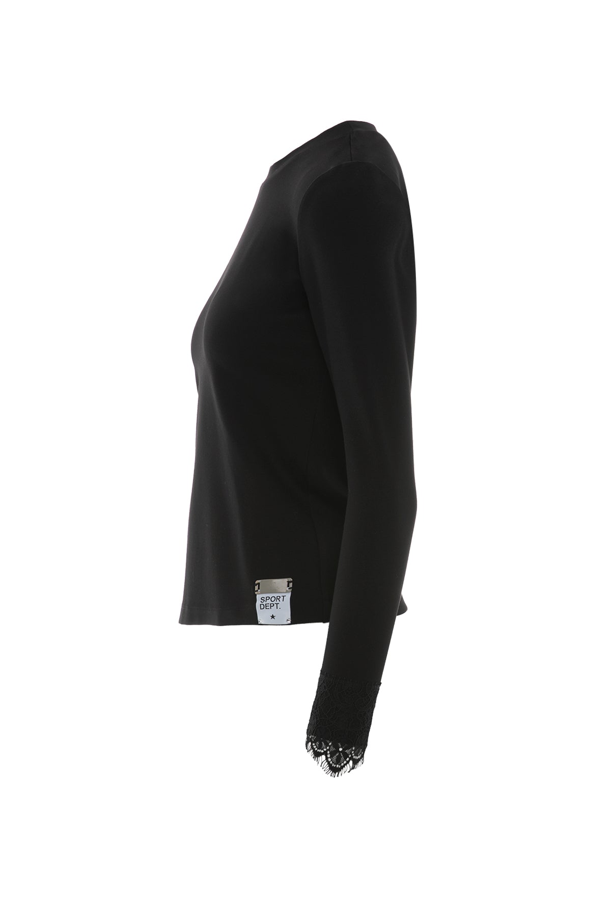 Aksesuar Detaylı Kol Ucu Dantelli Uzun Kollu T-Shirt