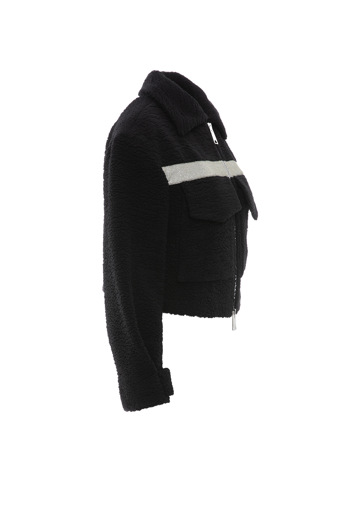 Sim Şerit Detaylı Peluş Mont