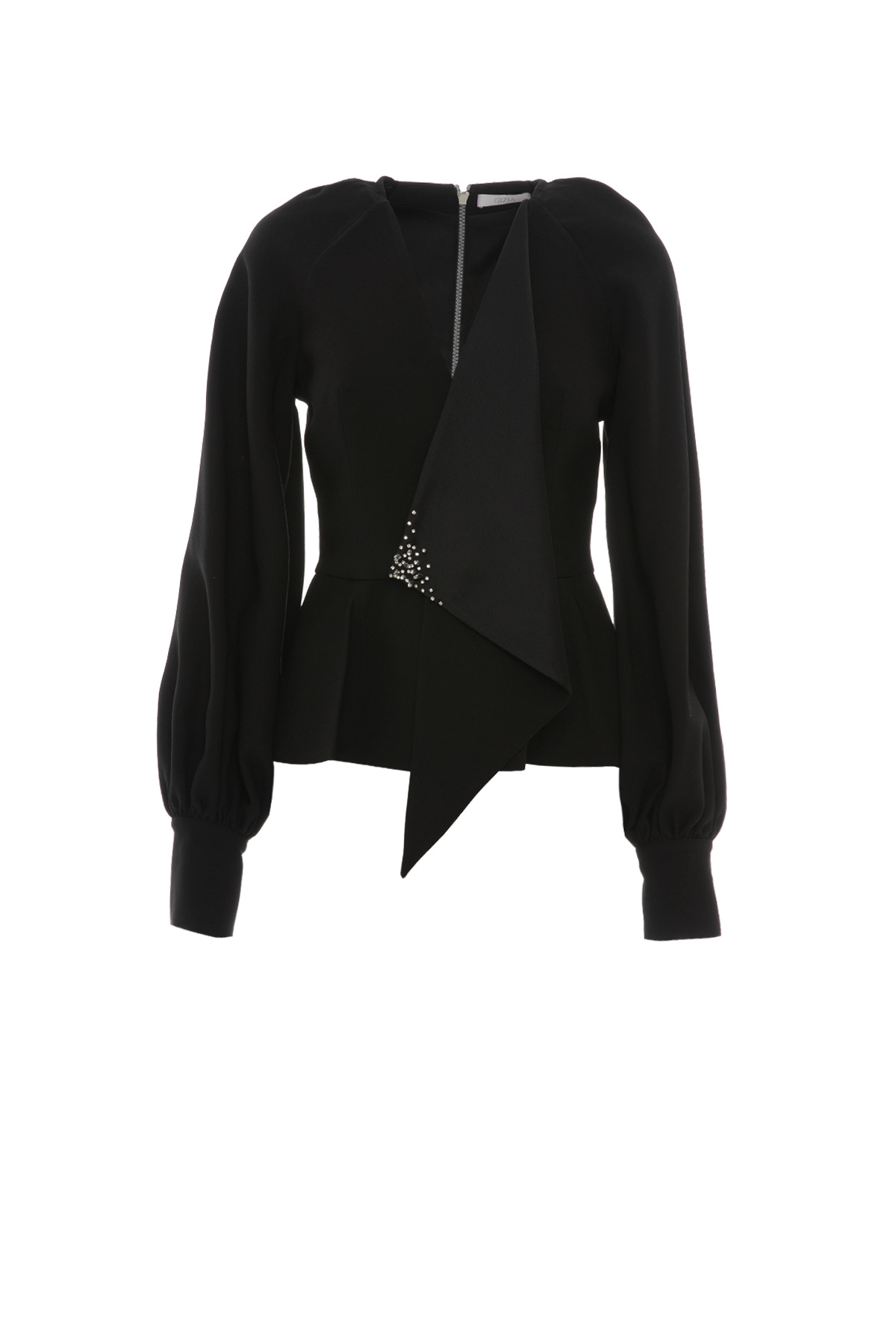 İşleme Detaylı Arkası Fermuarlı Bluz