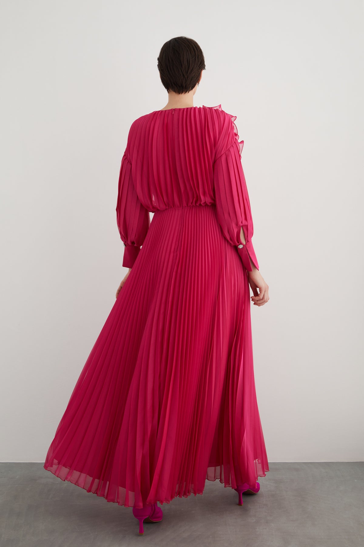 Pliseli Maxi Kloş Abiye Elbise