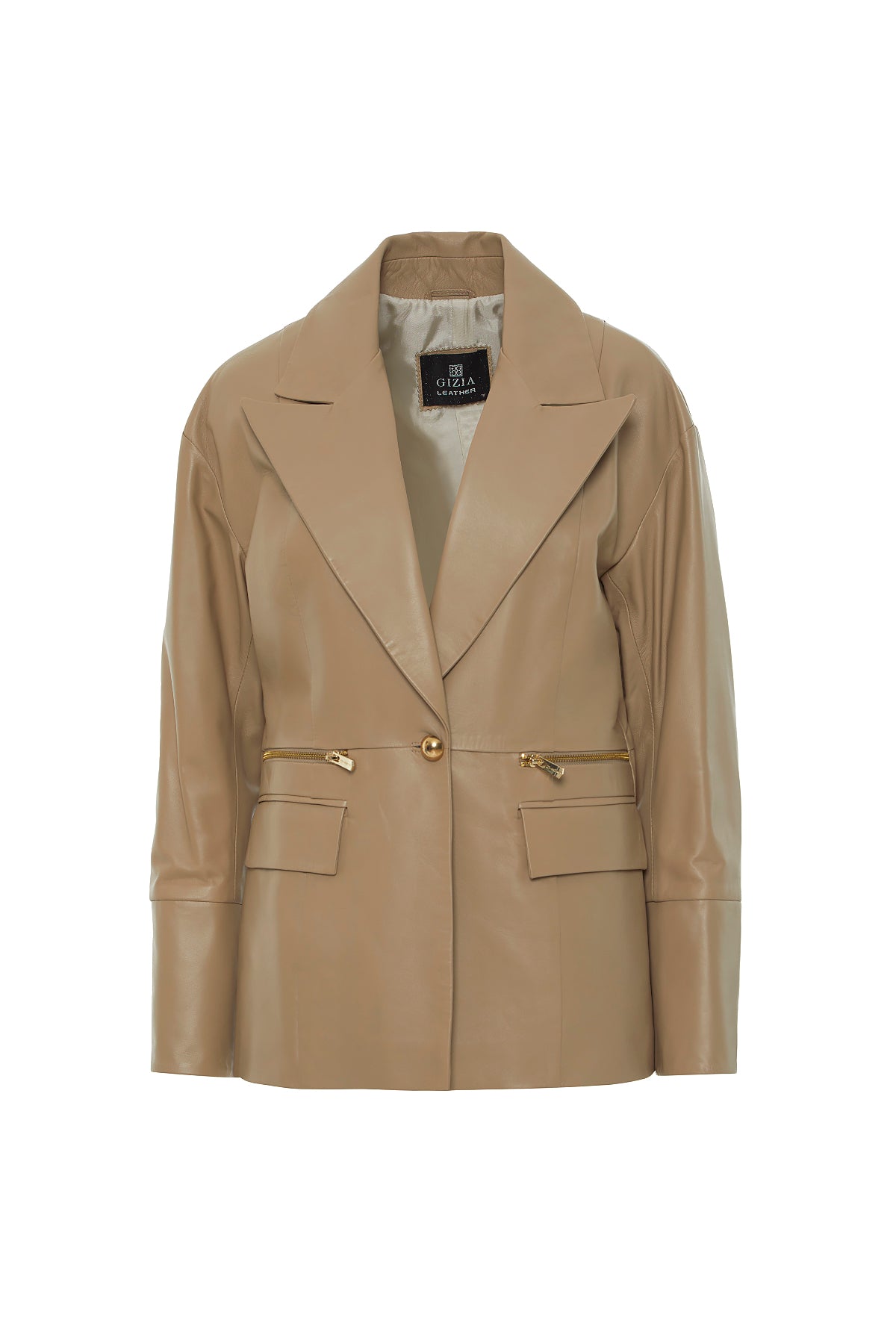 Fermuar Detaylı Düğmeli Deri Ceket