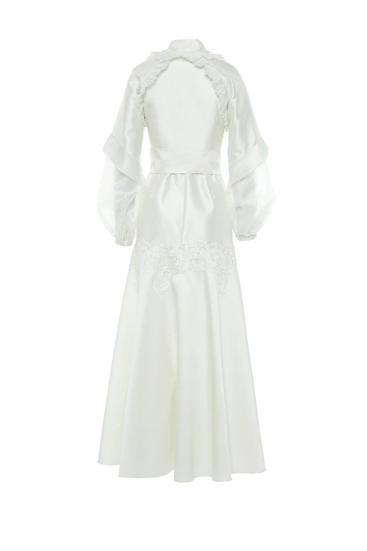 Pile Detaylı Yakası İşlemeli V Yaka Kloş Maxi Elbise