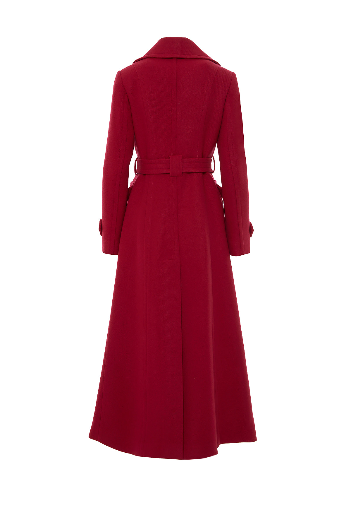 Seyyar Kuşaklı Geniş Cep Uzun Fuşya Kaşe Kaban