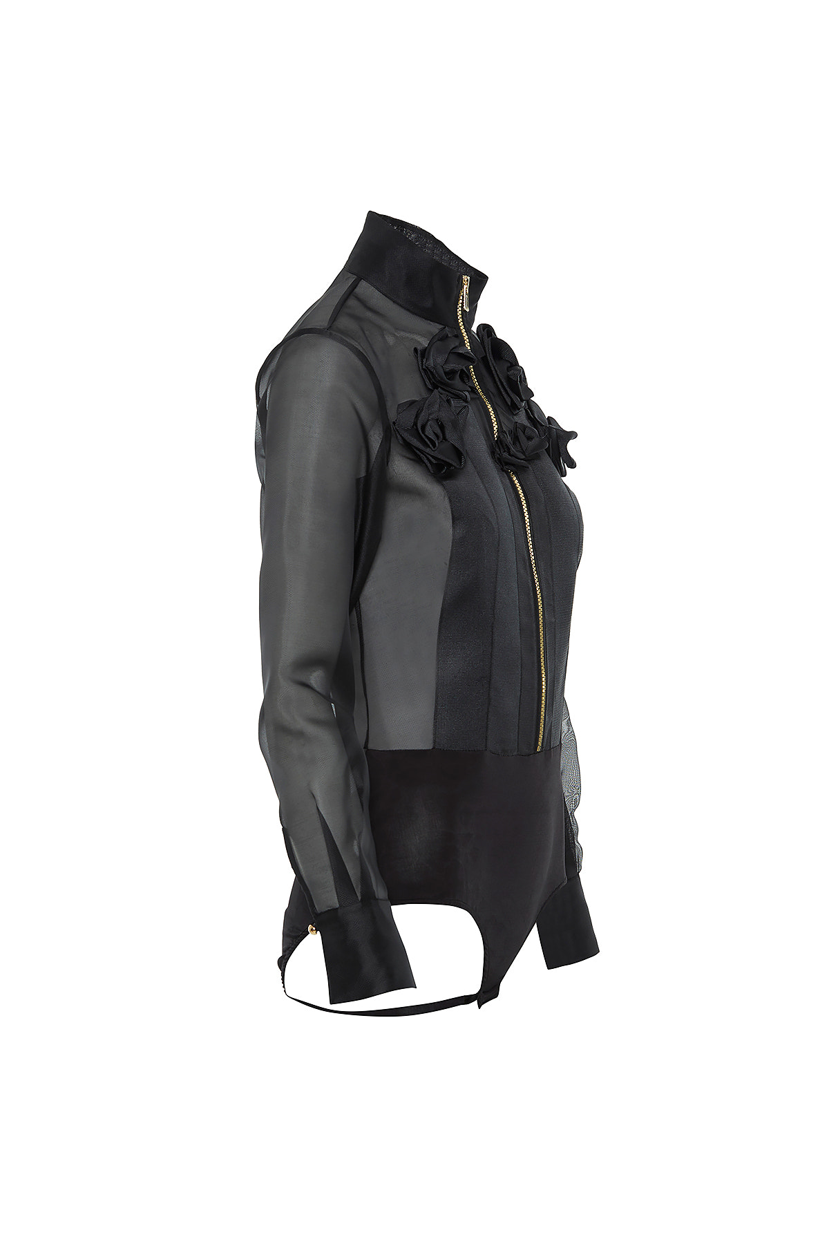 Çiçek Detaylı Alttan Çıtçıtlı Transparan Bluz