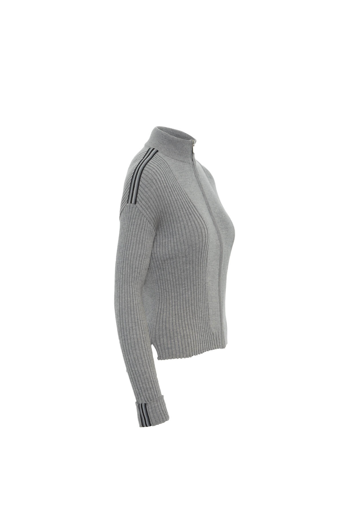Şerit Detaylı Fermuarlı Triko Sweatshirt