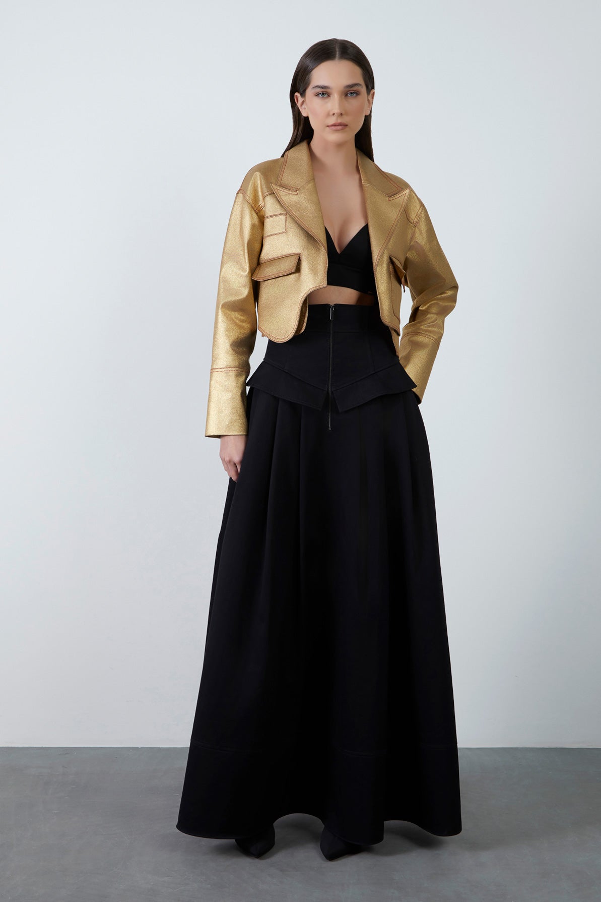 Asimetrik Kesim Crop Ceket