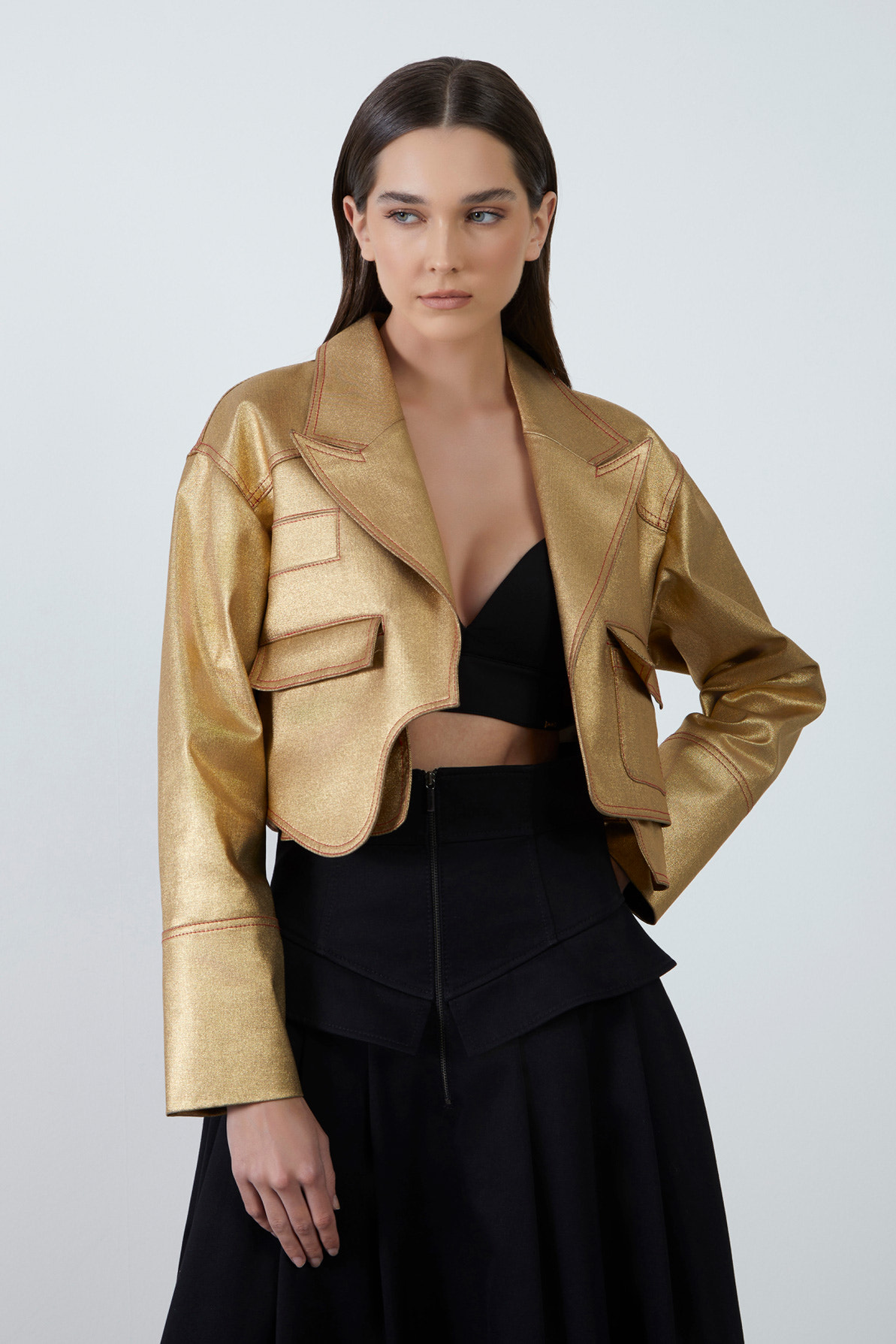 Asimetrik Kesim Crop Ceket