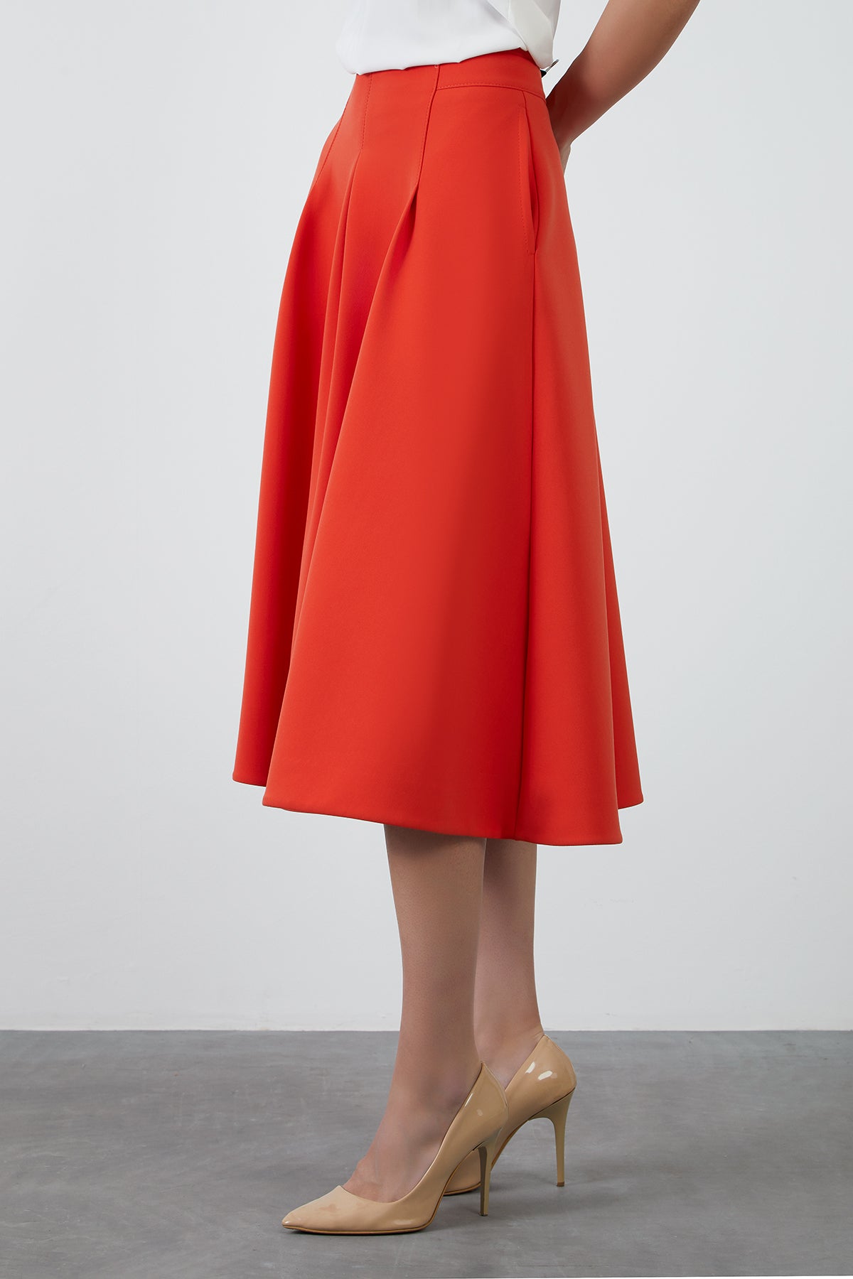 Yüksek Bel Mercan Kloş Etek