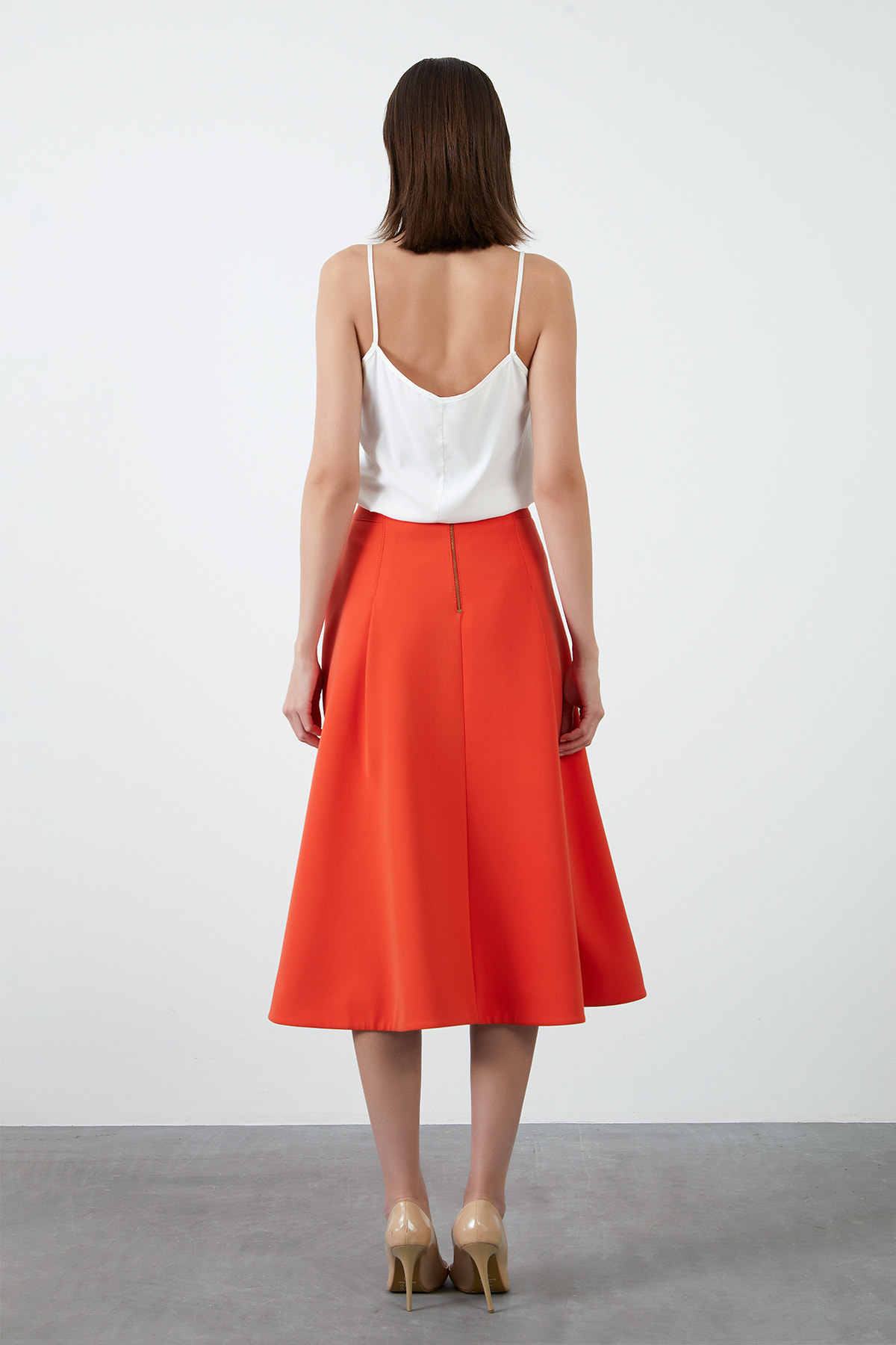 Yüksek Bel Mercan Kloş Etek