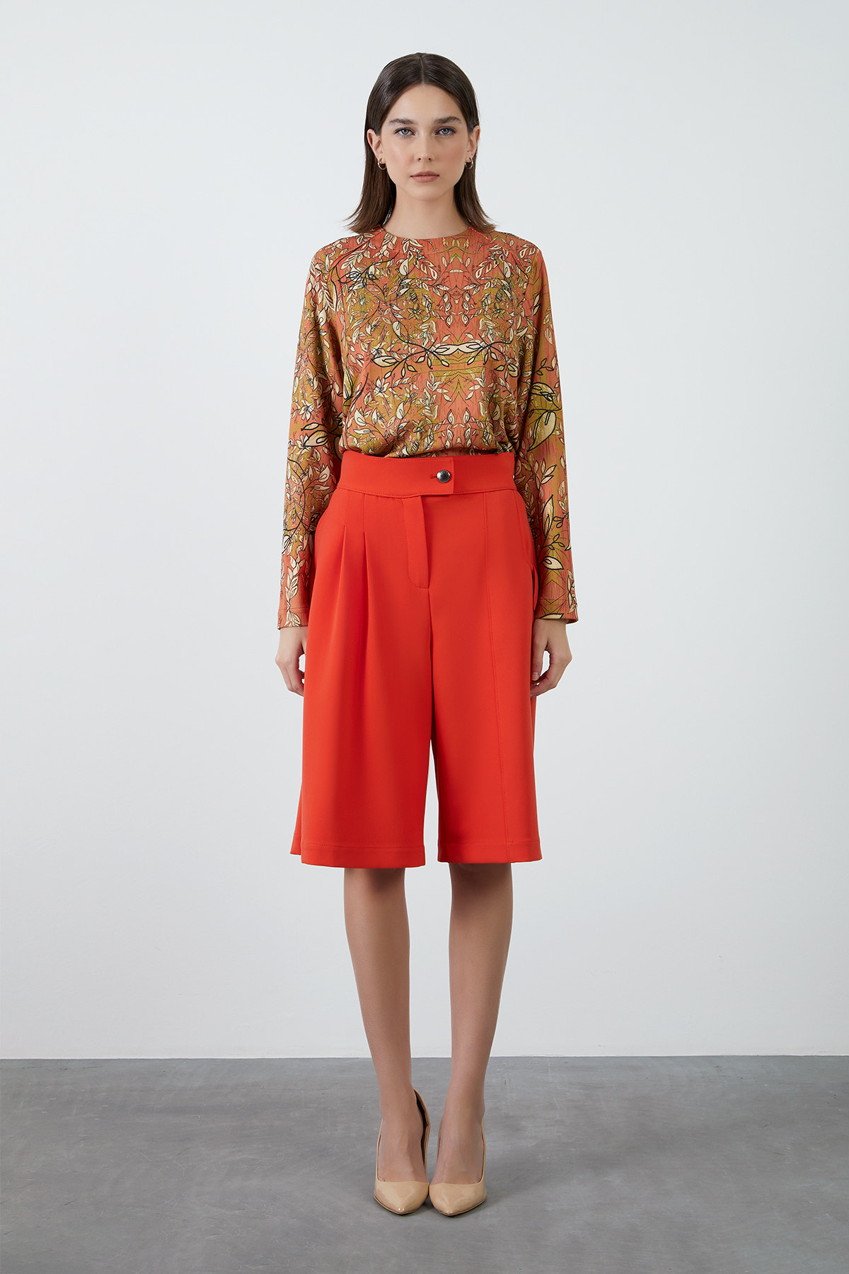 Yüksek Bel Mercan Bermuda Şort