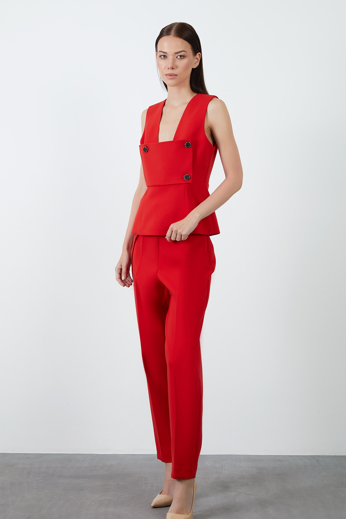 Düğme Detaylı Arkası Fermuarlı Bluz