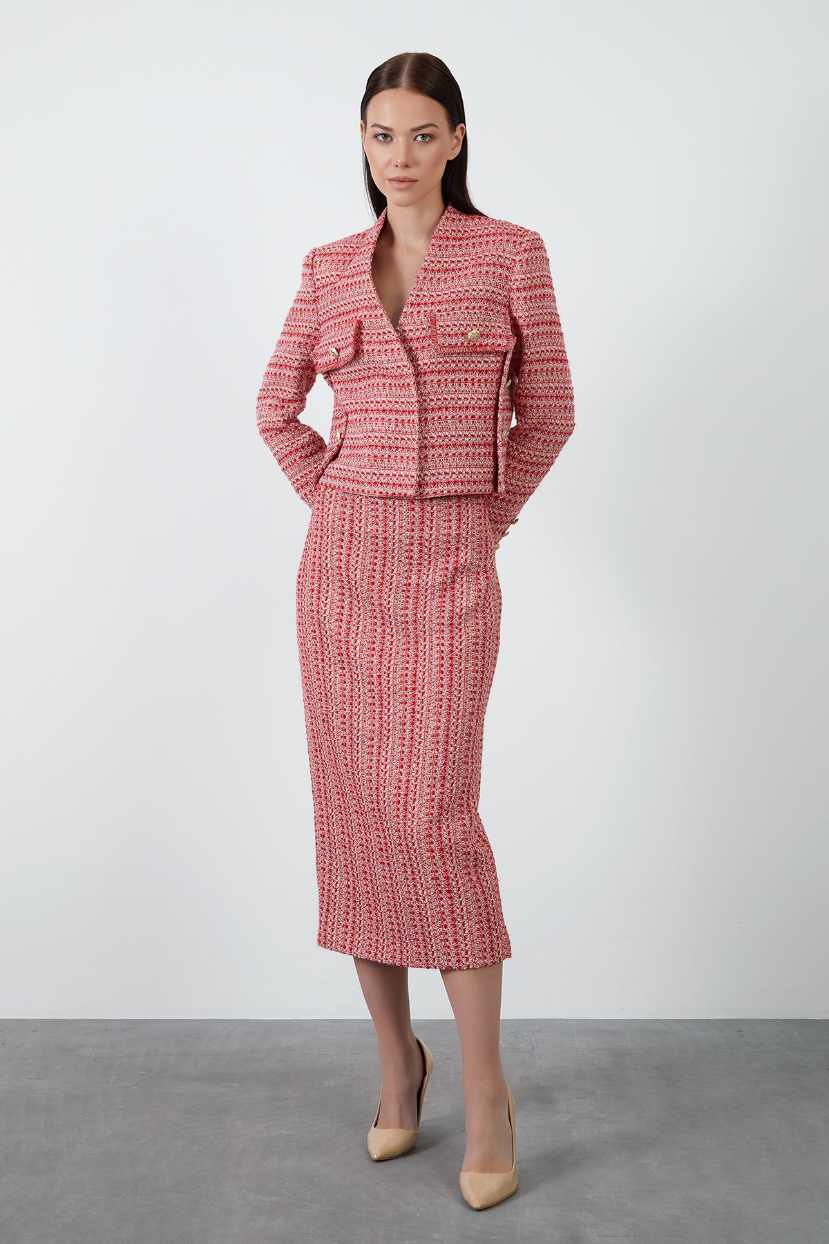 Cep Kapağı Detaylı Kutu Form Tüvit Ceket