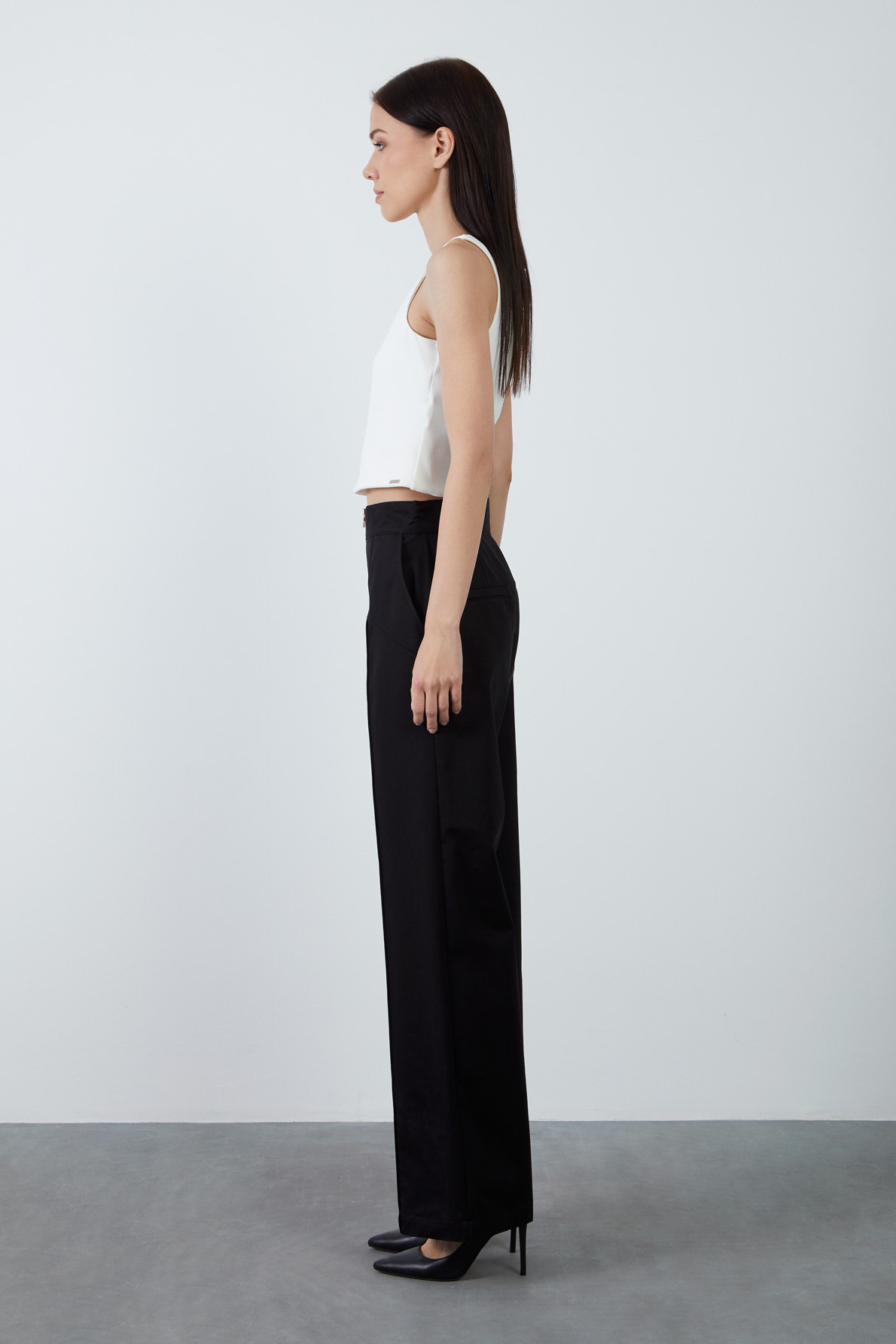 Fermuar Detaylı Yüksek Bel Pantolon