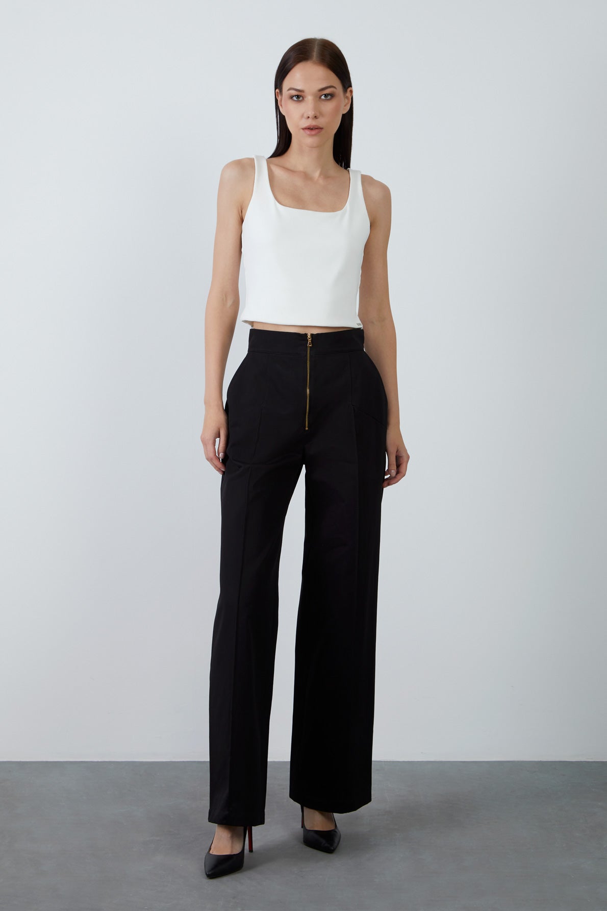 Fermuar Detaylı Yüksek Bel Pantolon