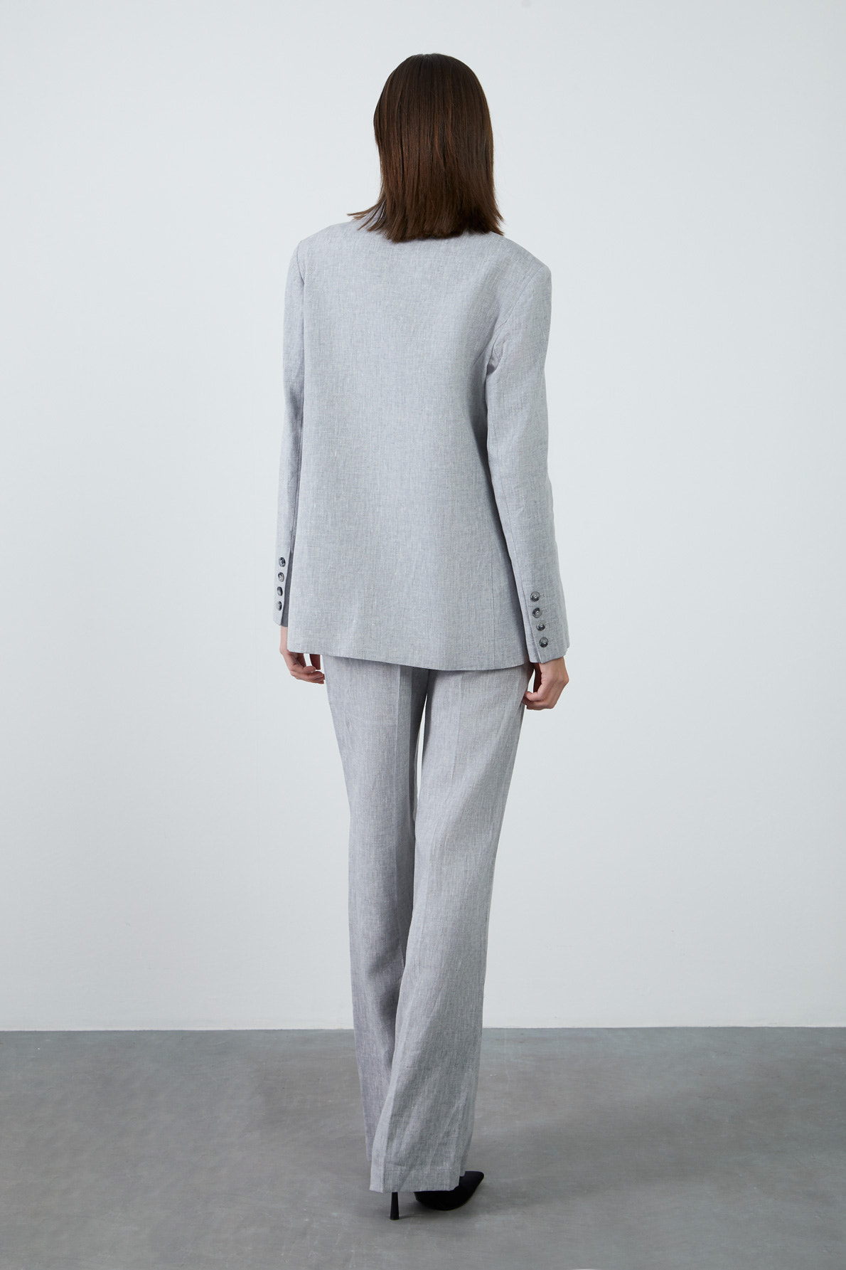 Cepli Tek Düğmeli Desenli Ceketli Ve Palazzo Pantolonlu Takım